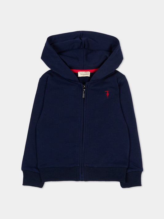 Felpa blu con cappuccio per neonato con levriero,Trussardi Junior,TIP26090FE BLUE ESTATE