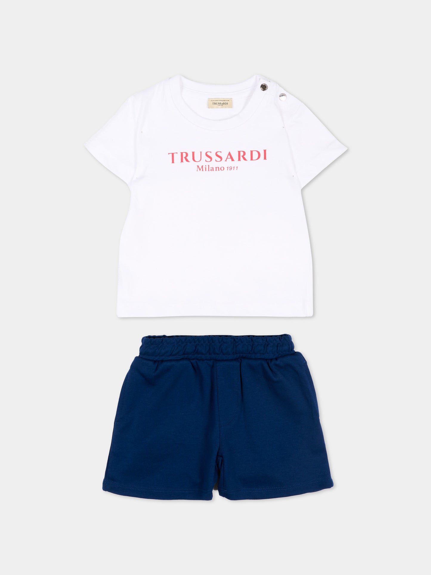 Completo sportivo bianco per neonato con logo,Trussardi Junior,TIP26008CJ WHITE BLUE