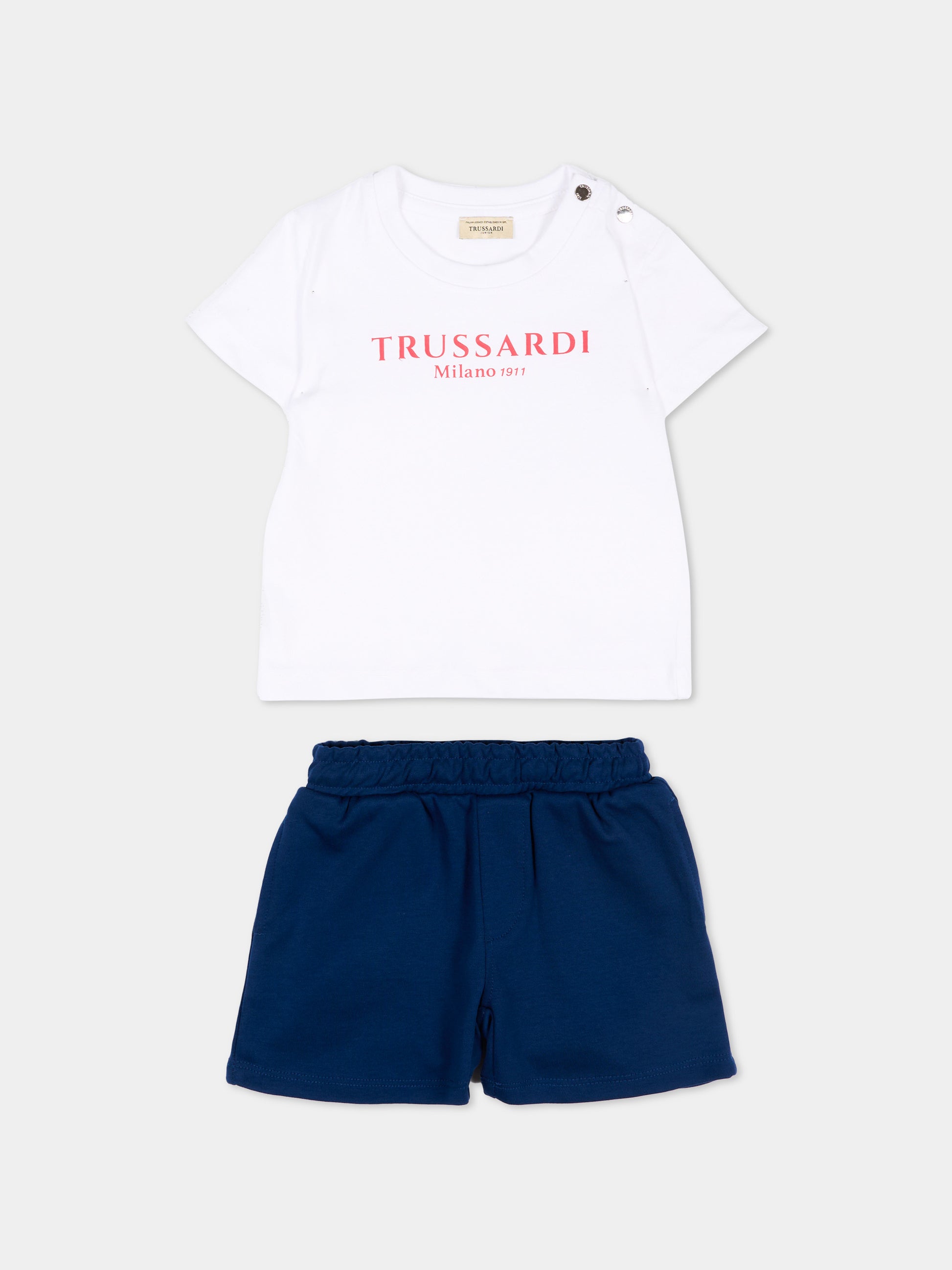 Completo sportivo bianco per neonato con logo,Trussardi Junior,TIP26008CJ WHITE BLUE