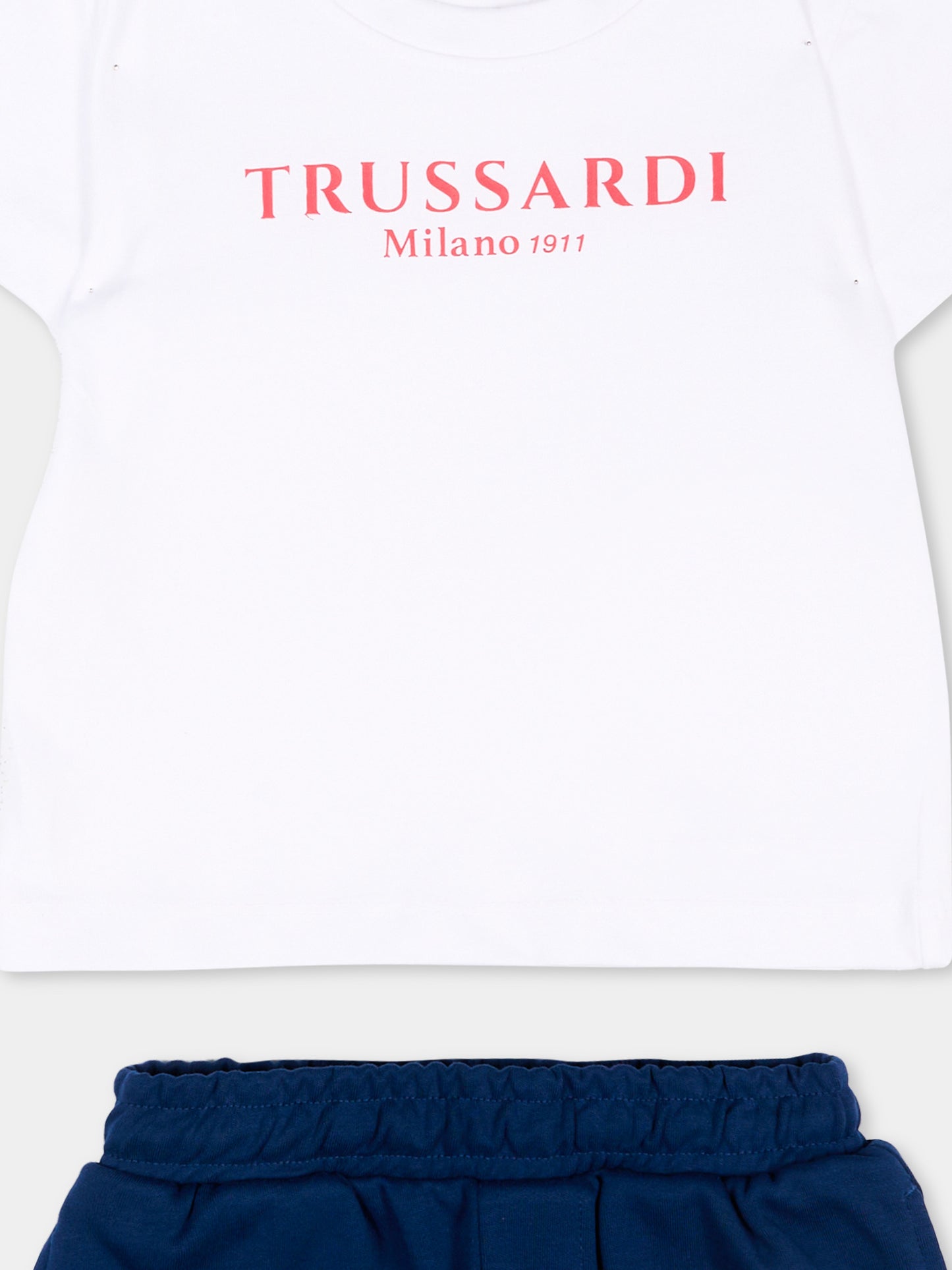 Completo sportivo bianco per neonato con logo,Trussardi Junior,TIP26008CJ WHITE BLUE