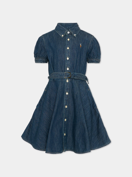 Vestito denim per bambina con Polo Pony,Ralph Lauren Kids,A11970001