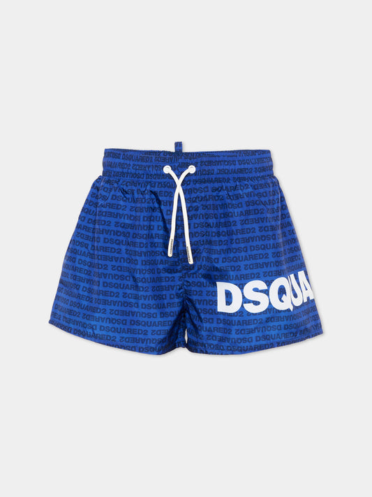 Boxer mare blu per bambino con logo,Dsquared2,DQ3296 D0AH7 DQ879
