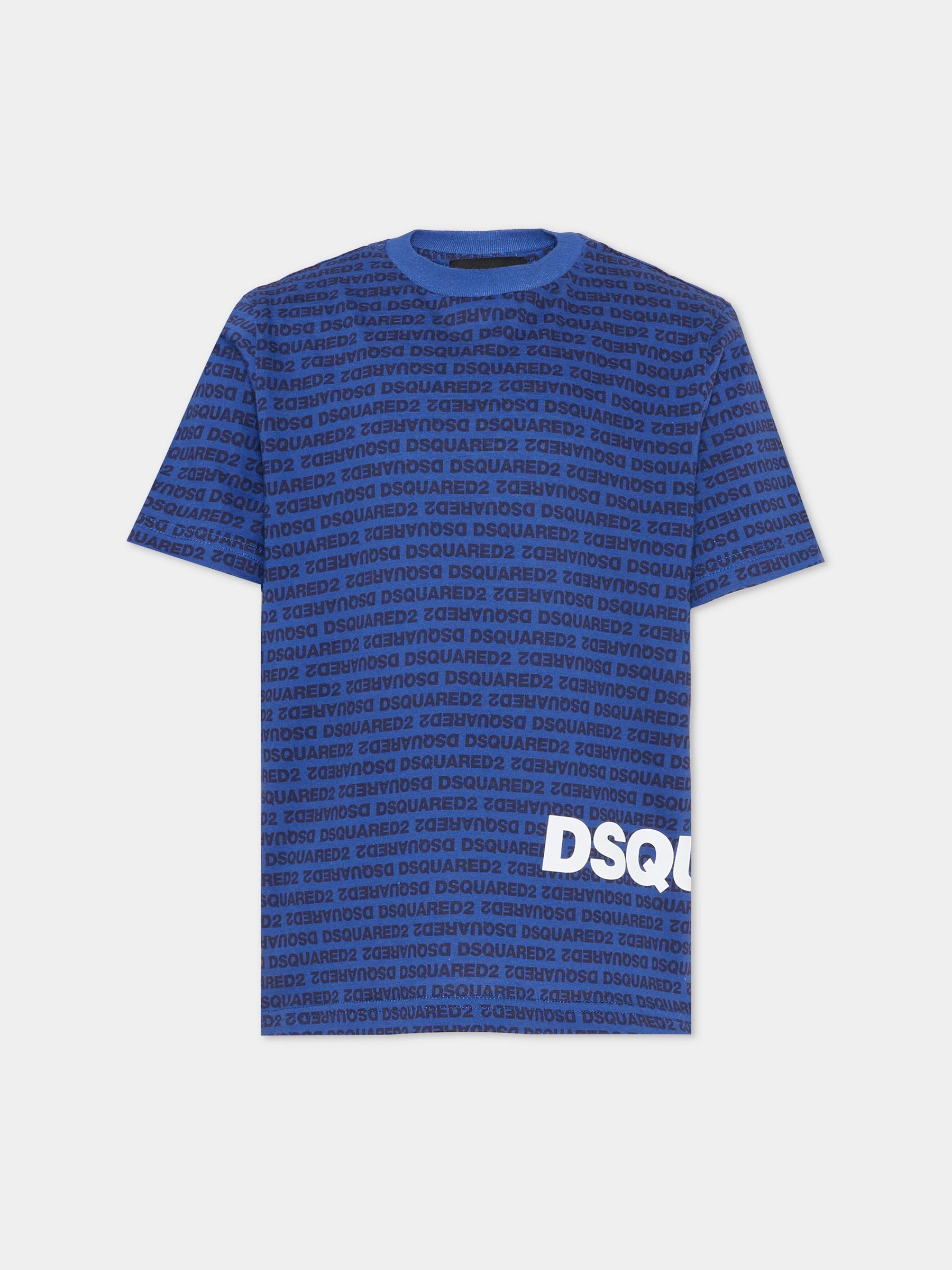 T-shirt blu per bambini con stampa logo all over,Dsquared2,DQ3303 D0AH8 DQ879