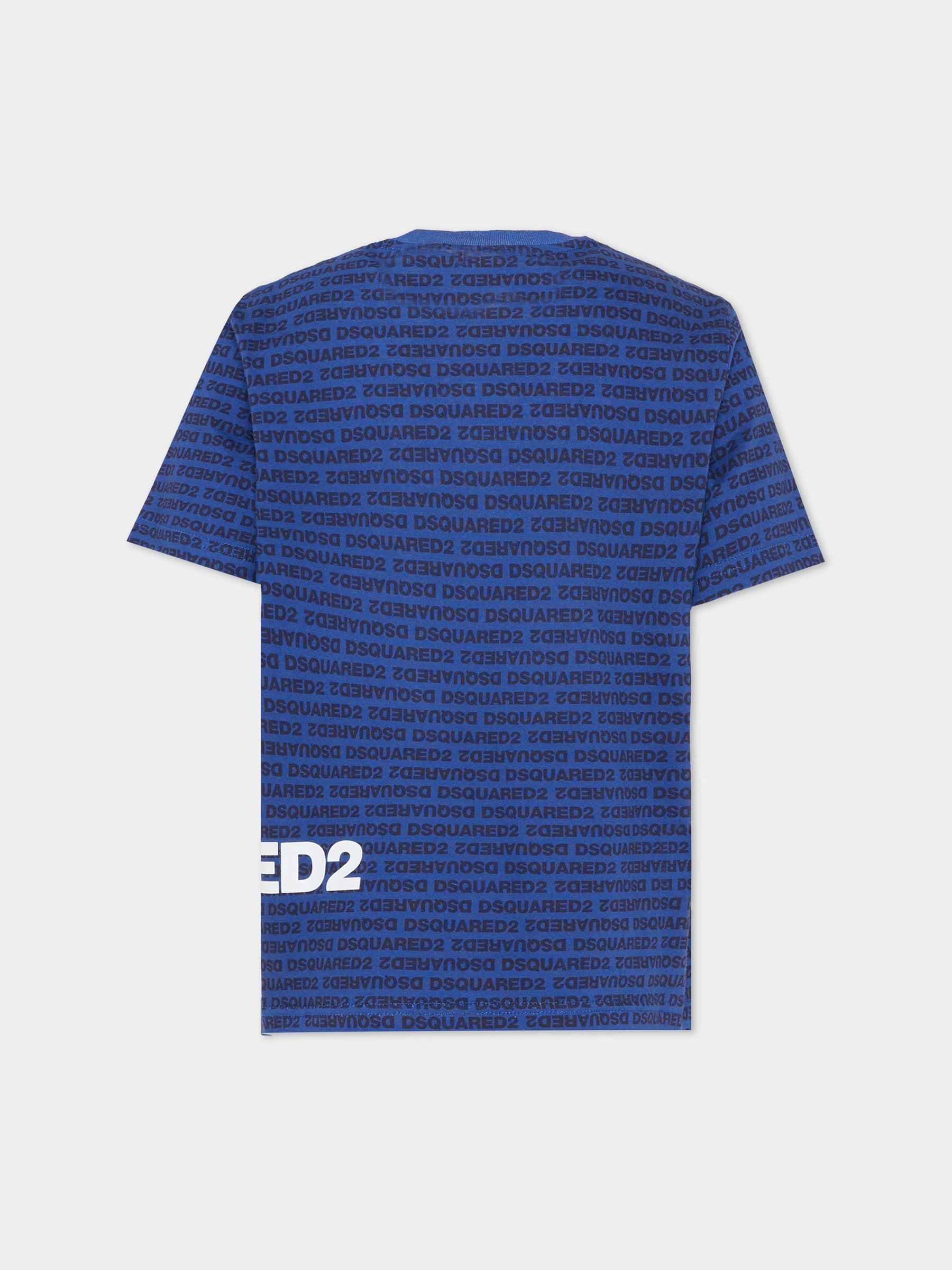 T-shirt blu per bambini con stampa logo all over,Dsquared2,DQ3303 D0AH8 DQ879