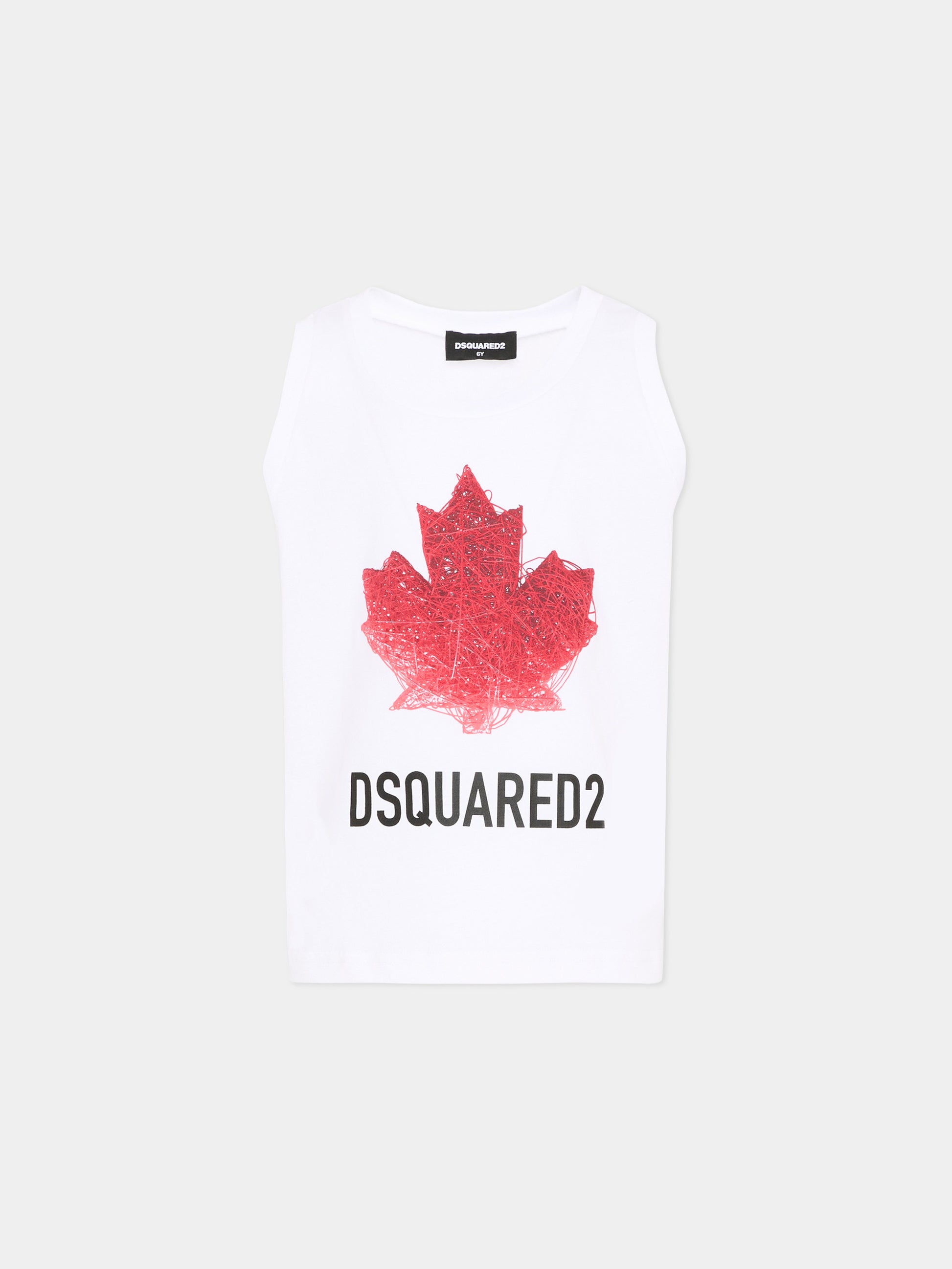 Canotta bianca per bambini con maple leaf,Dsquared2,DQ3313 D00XM DQ100