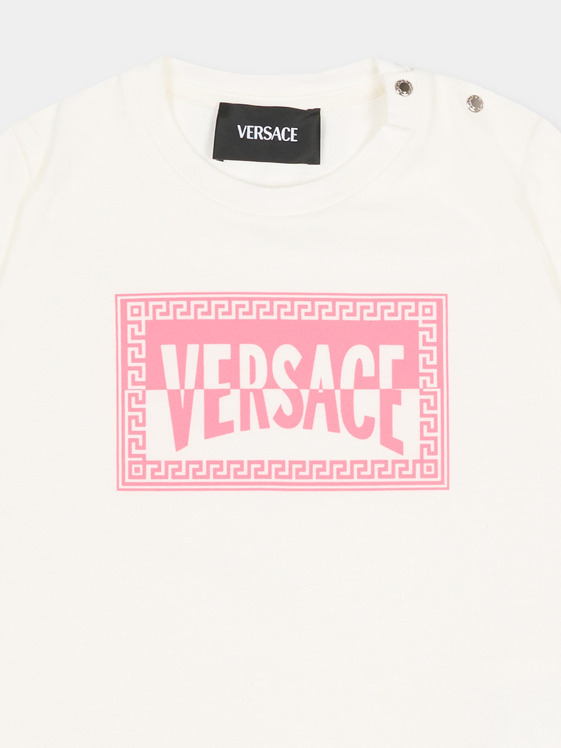 T-shirt avorio per neonata con logo,Versace,1018570 1A16958 2W310
