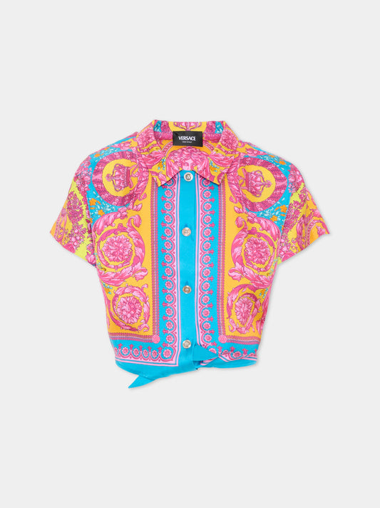 Camicia multicolor per bambina con stampa barocca,Versace,1019958 1A16902 5PF70
