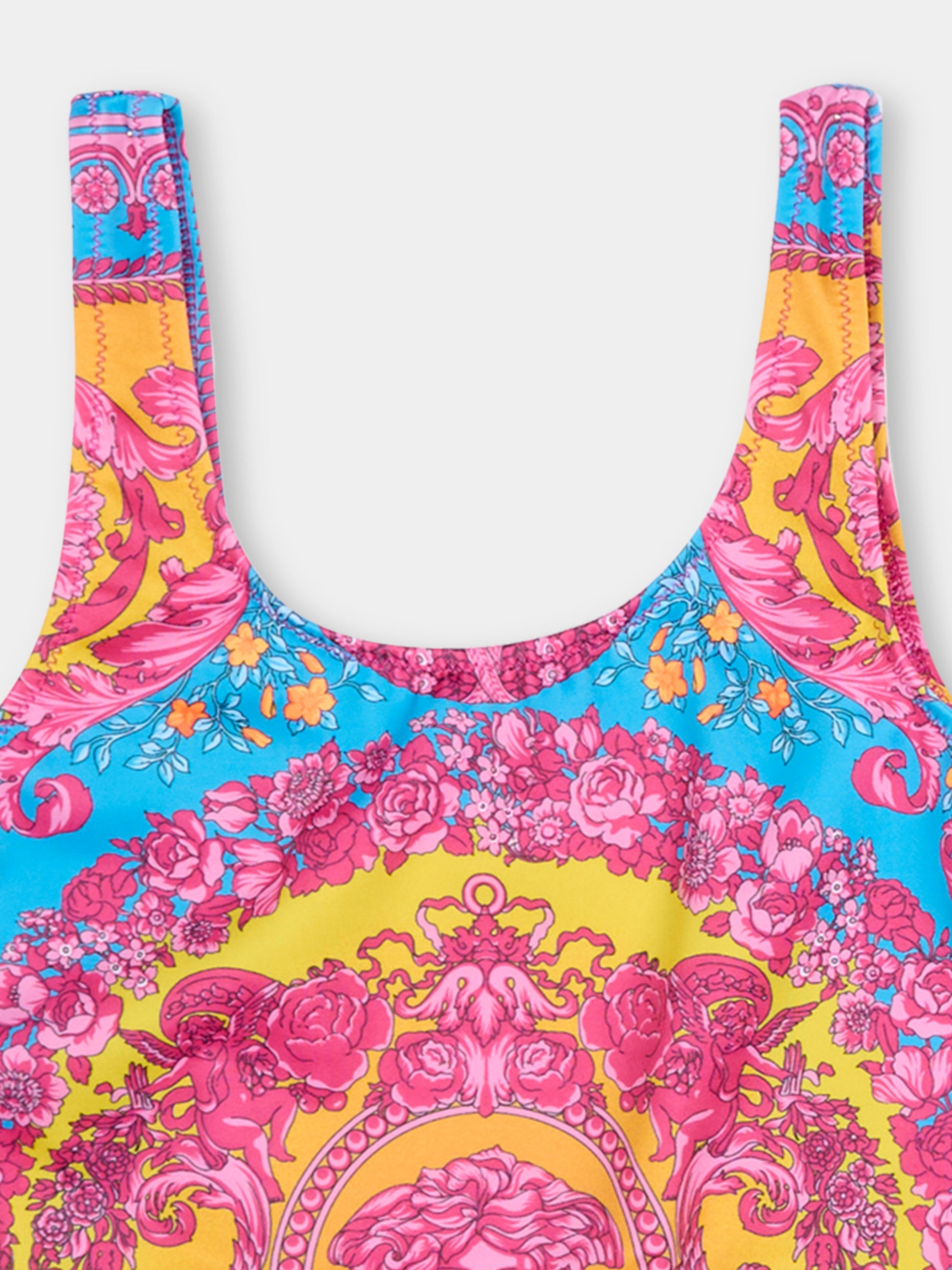 Costume intero multicolor per bambina con Medusa,Versace,1021476 1A16912 5PF70