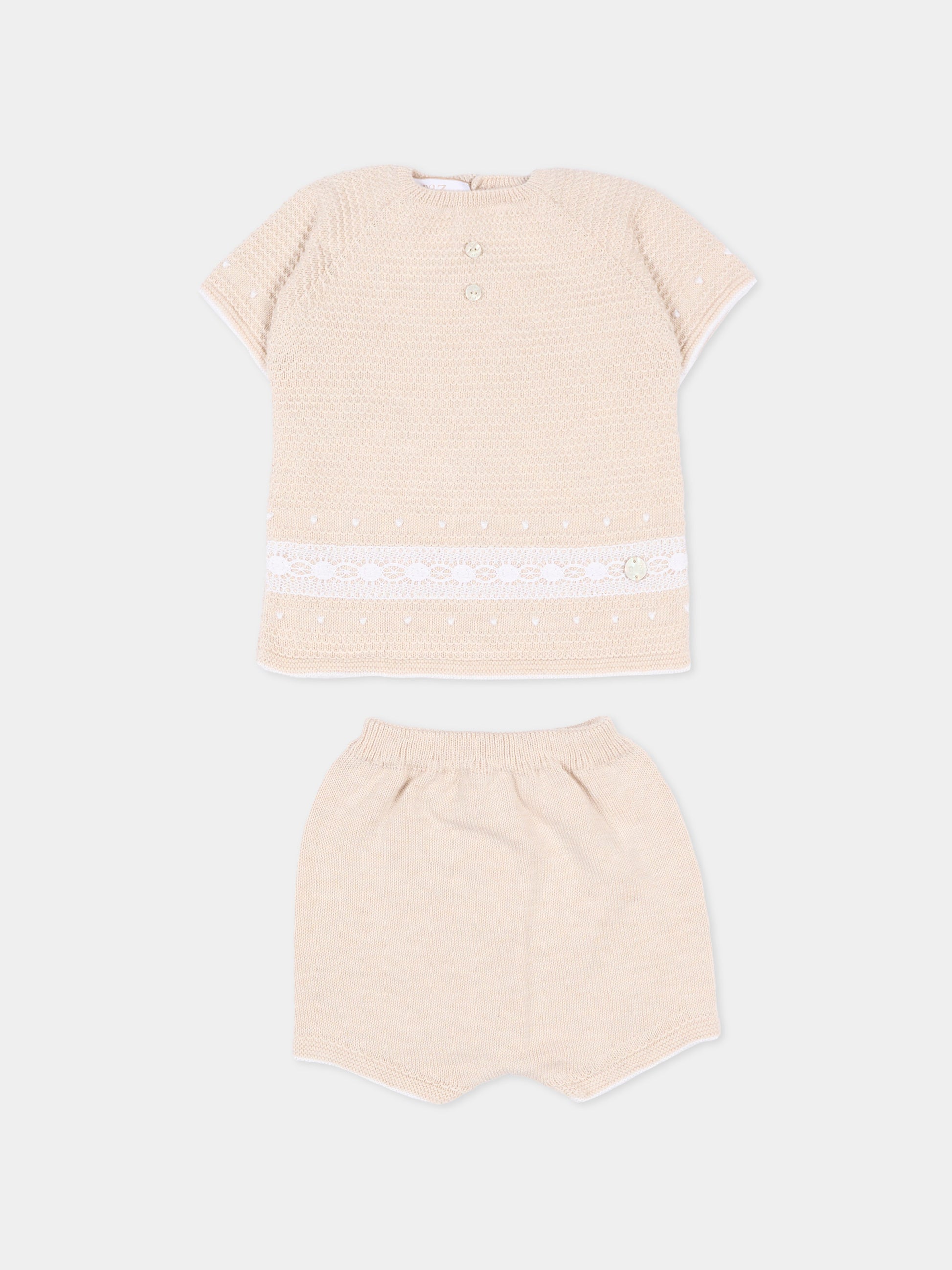 Completo nascita beige per neonati,Paz Rodríguez,103C 123497 7901 H82