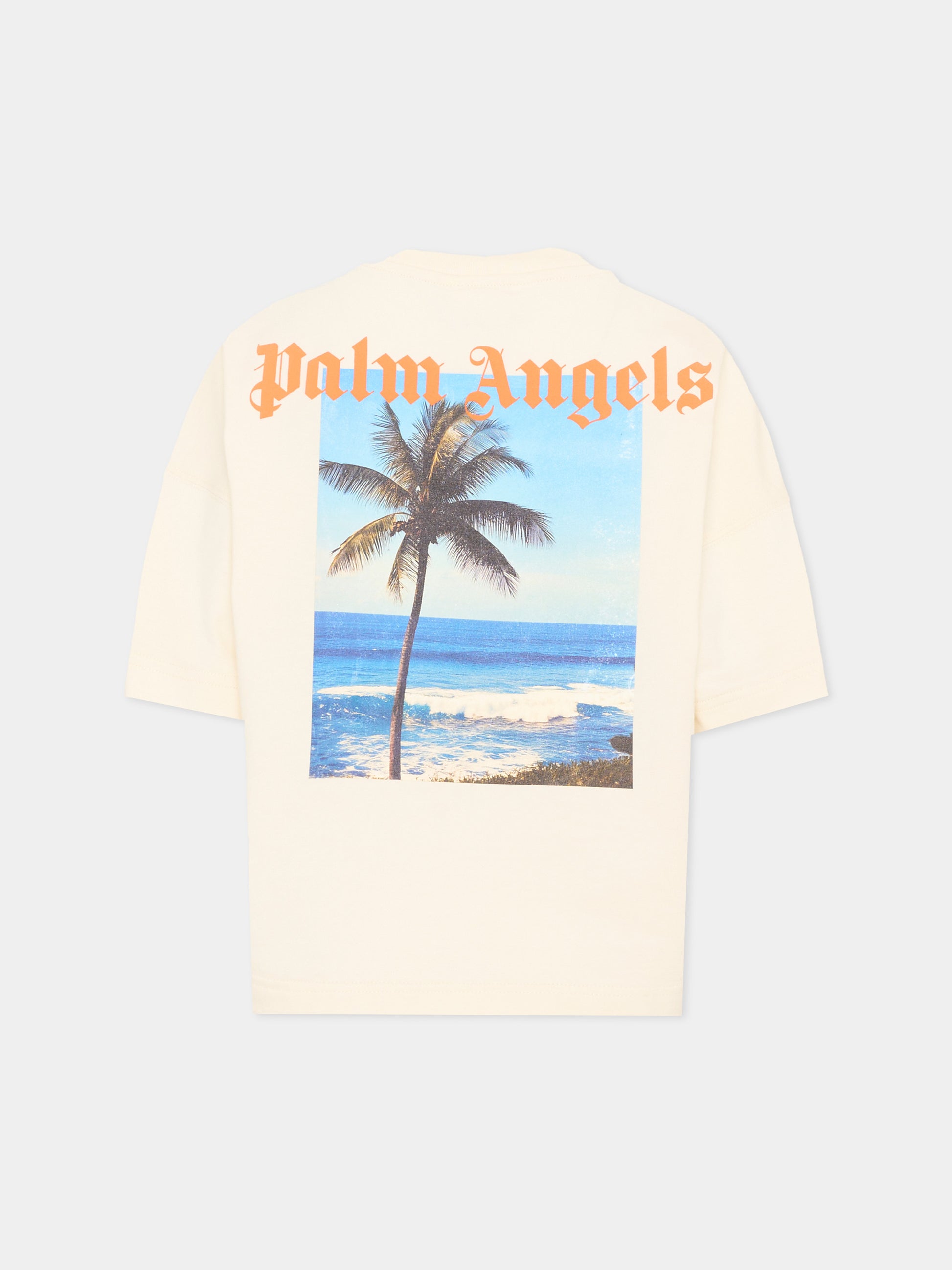 T-Shirt avorio per bambini con stampa palma,Palm Angels,PBAA002S26JER002 002