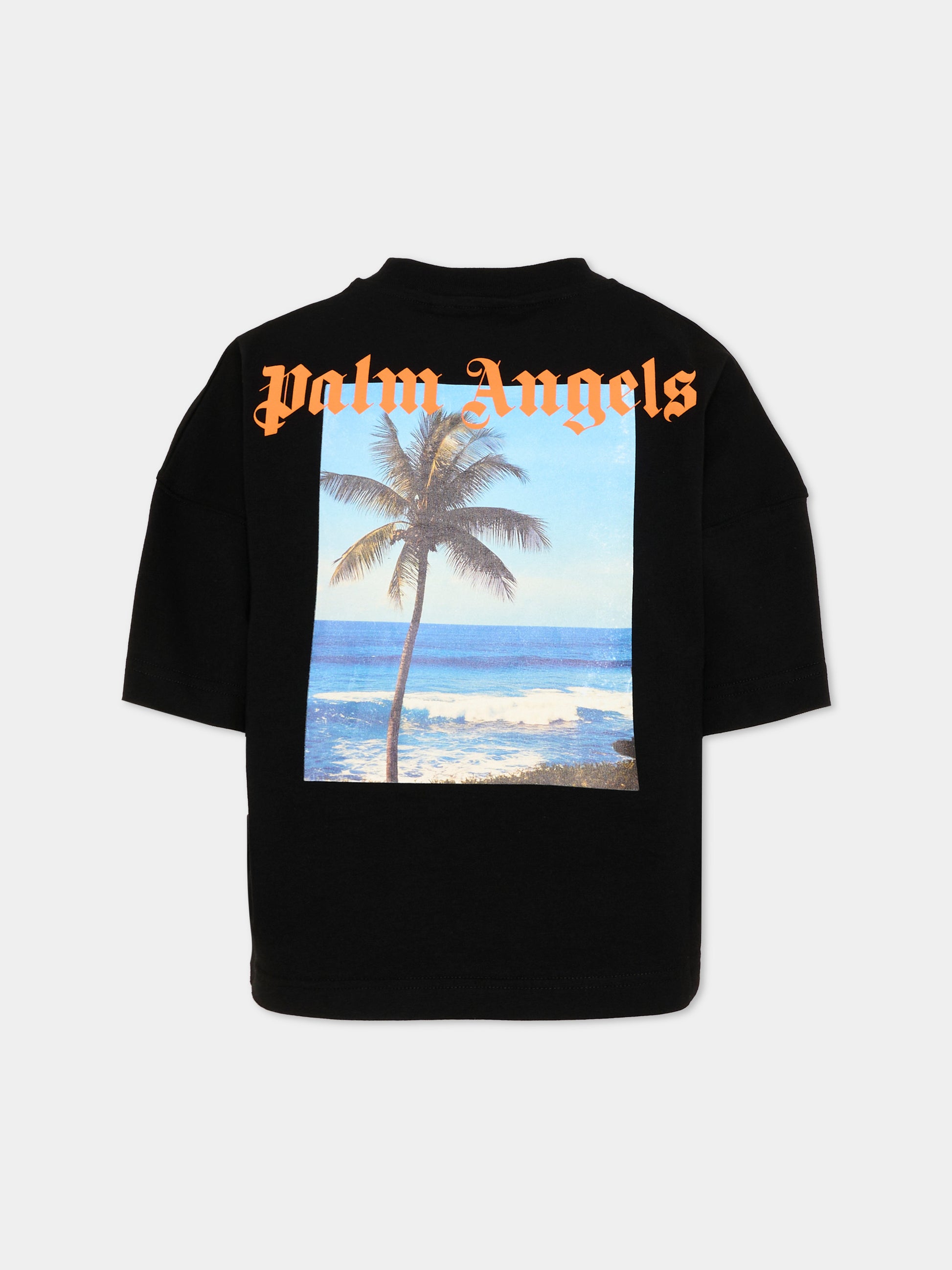 T-Shirt nera per bambini con stampa palma,Palm Angels,PBAA002S26JER002 110