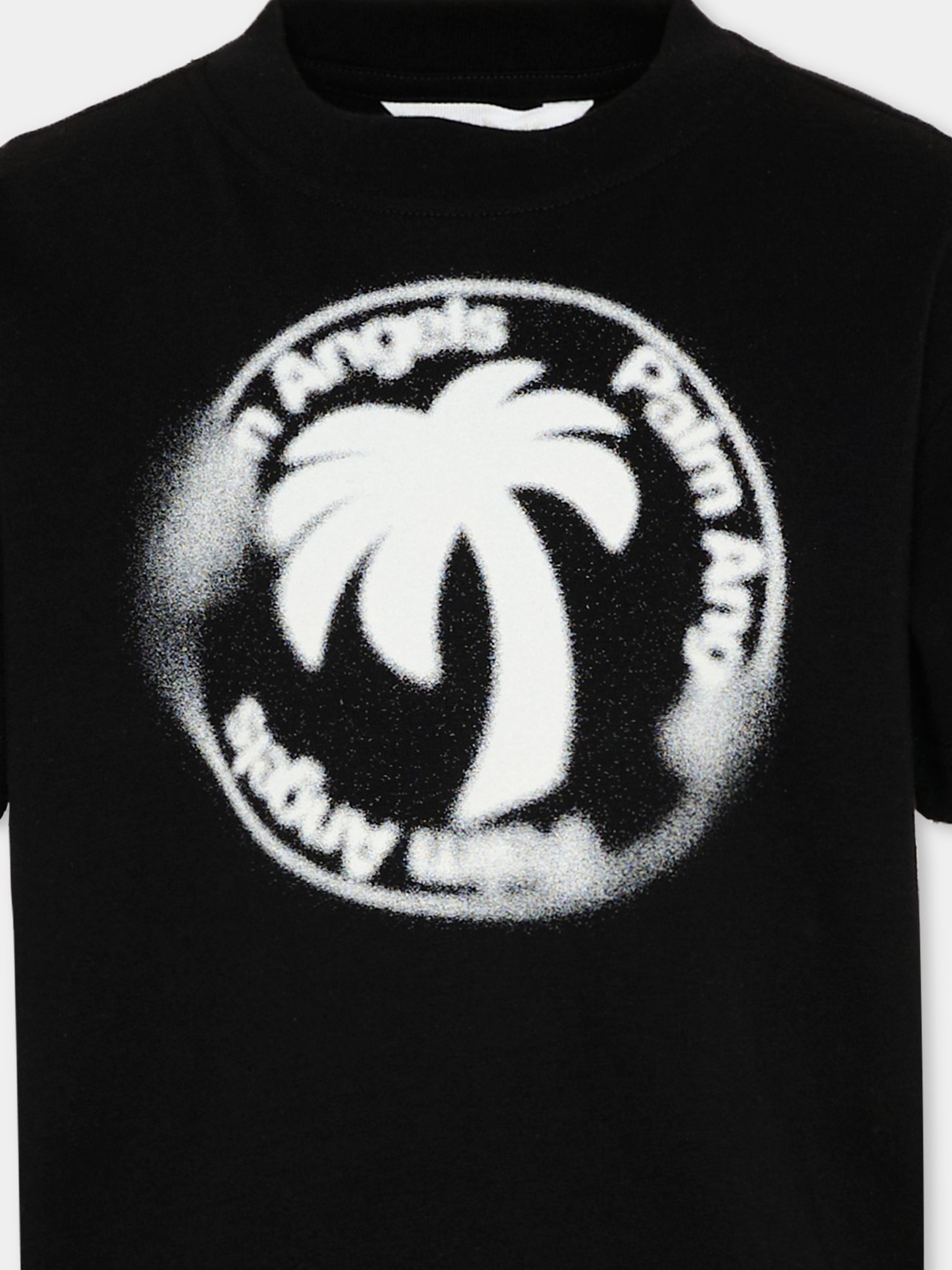 T-Shirt nera per bambino con palma spray,Palm Angels,PBAA003S26JER003 110