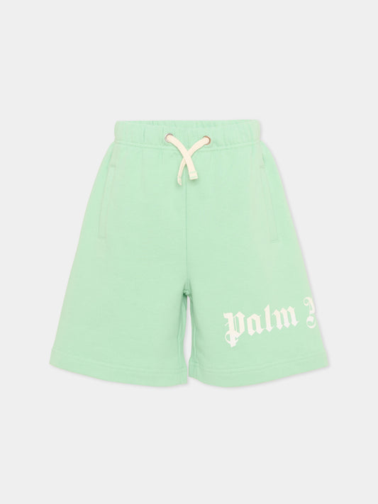 Shorts sportivi verdi per bambini con logo,Palm Angels,PBCI006S26FLE001 080
