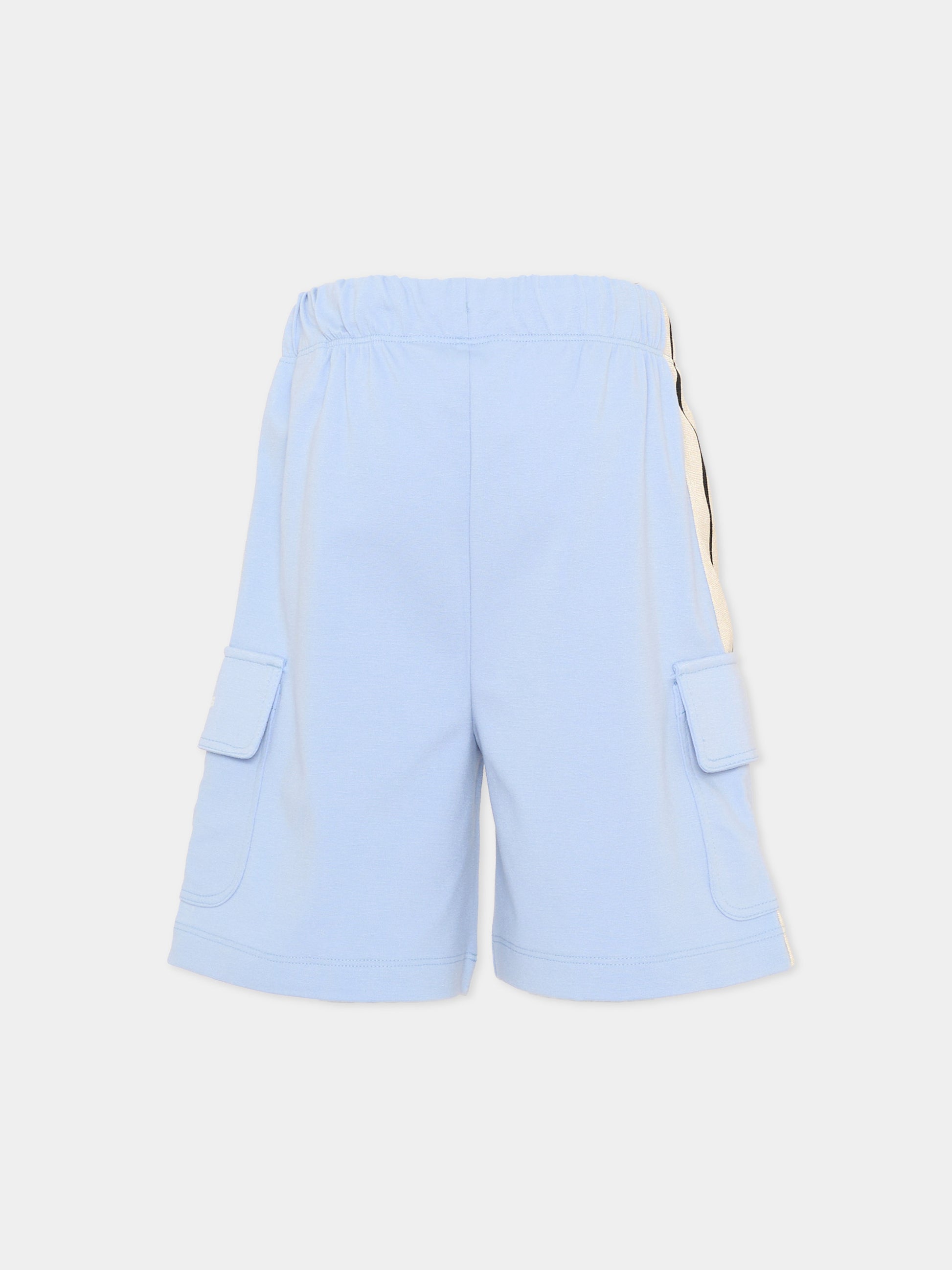 Shorts sportivi azzurri per bambino con bande,Palm Angels,PBCL004S26FLE001 960