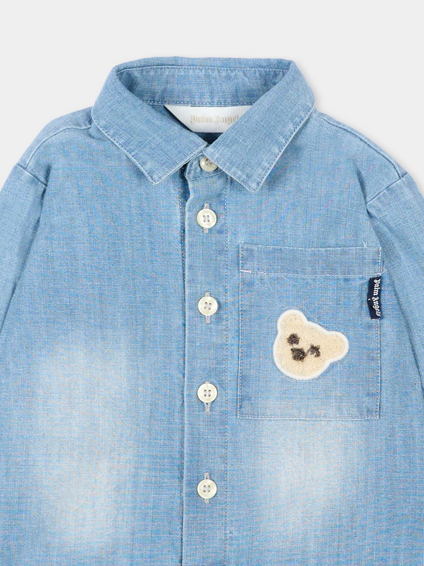 Camicia denim per neonato con orsetto,Palm Angels,PBDX002S26DEN001 050