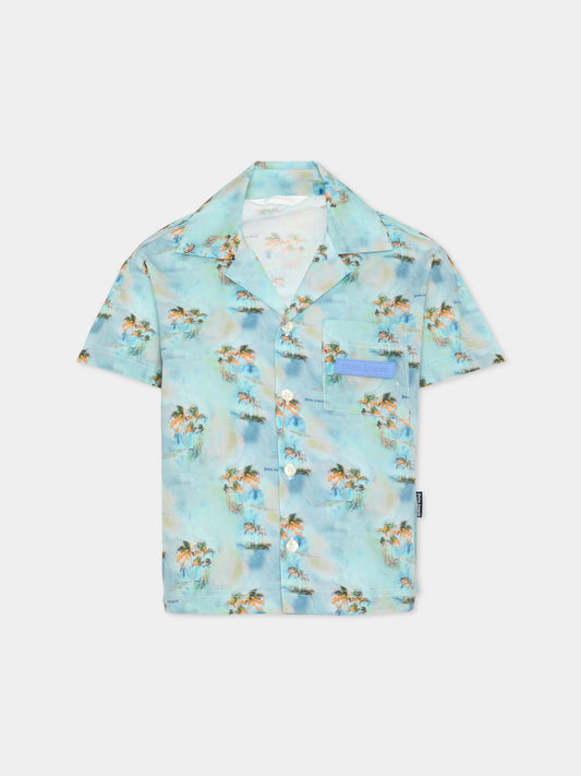 Camicia azzurra per bambino con palme,Palm Angels,PBGG002S26FAB001 960