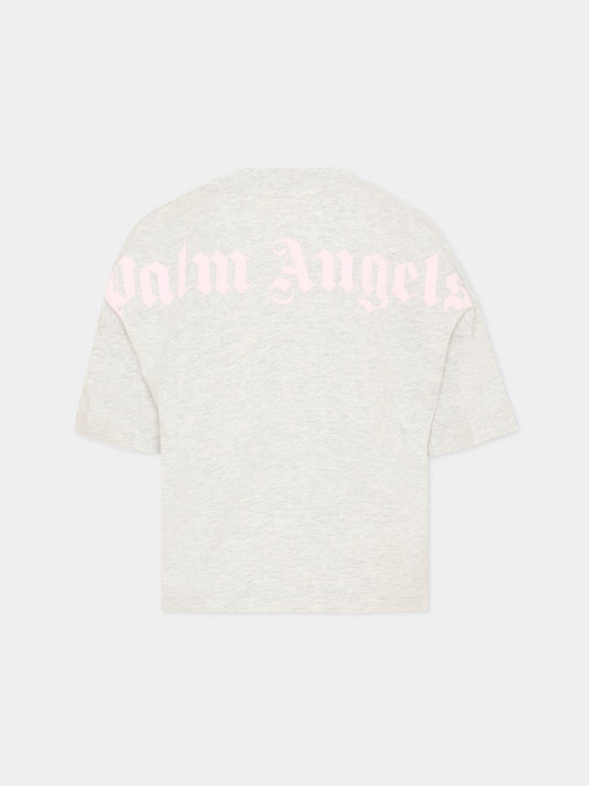 T-Shirt grigia per bambina con back-logo,Palm Angels,PGAA001S26JER001 101