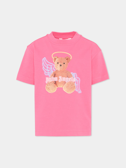 T-Shirt fucsia per bambina con Teddy Bear,Palm Angels,PGAA002S26JER001 044