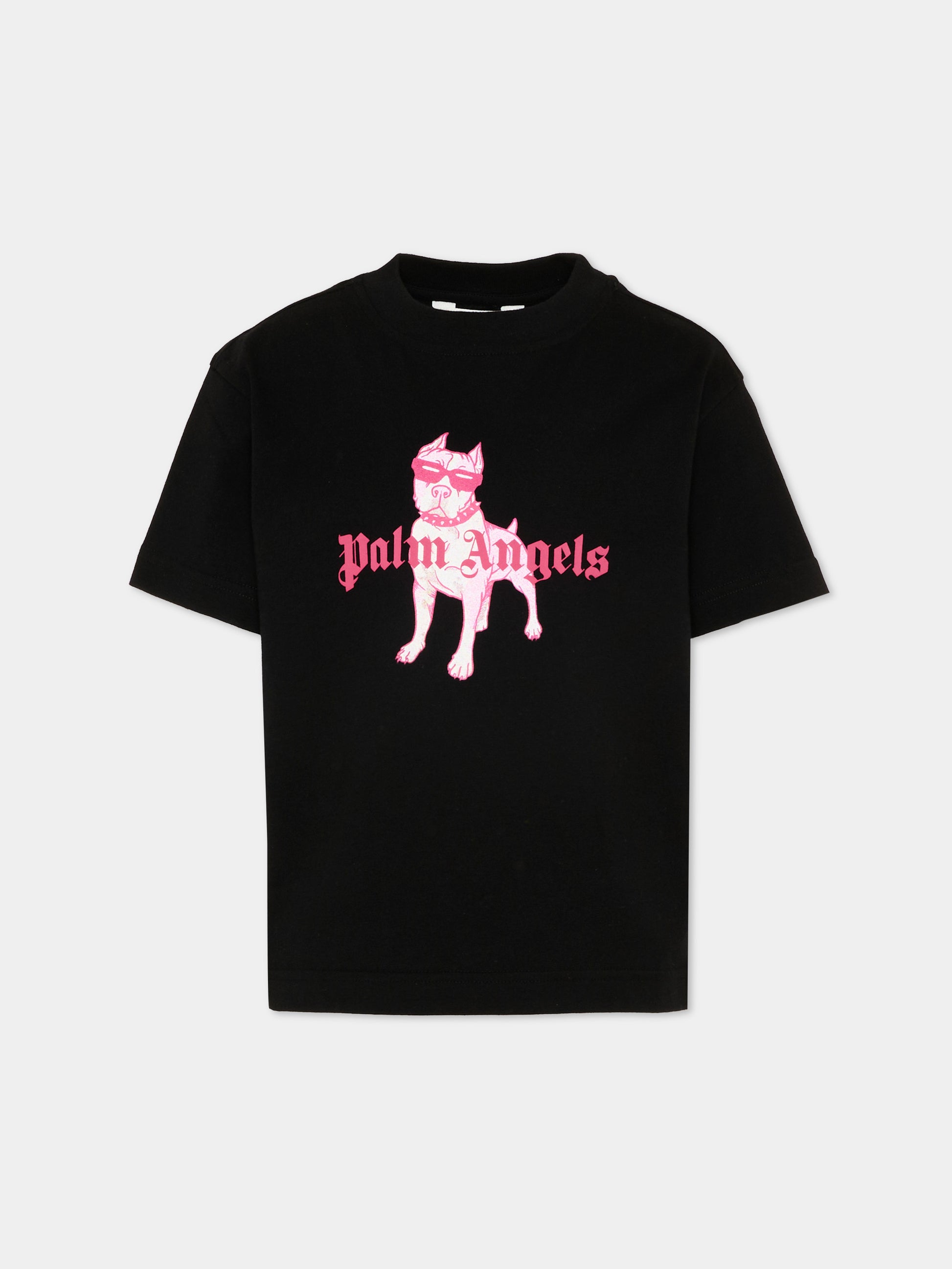 T-Shirt nera per bambina con cane,Palm Angels,PGAA002S26JER009 110