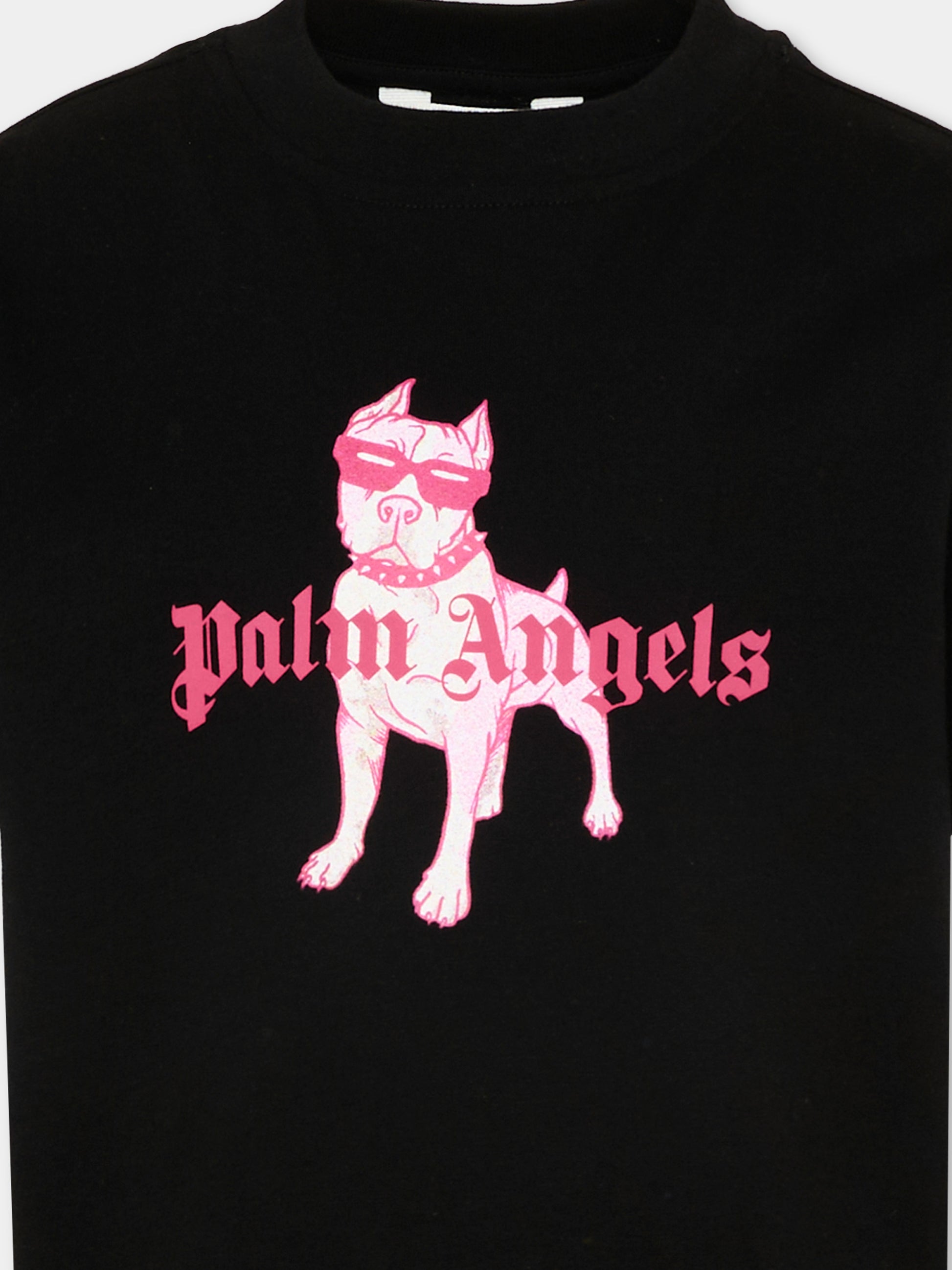 T-Shirt nera per bambina con cane,Palm Angels,PGAA002S26JER009 110