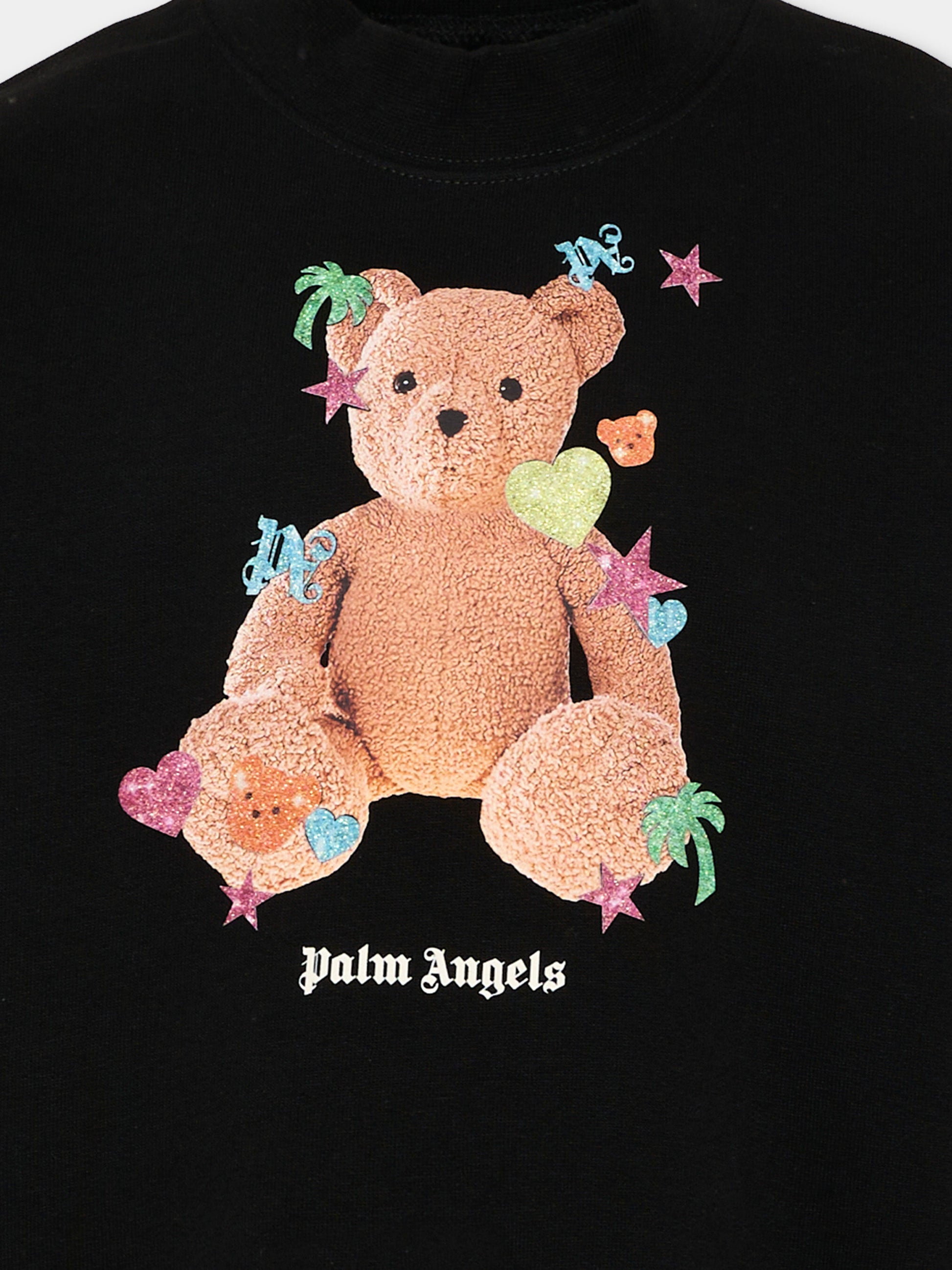 Felpa nera per bambina con orsetto,Palm Angels,PGBA013S26FLE005 110