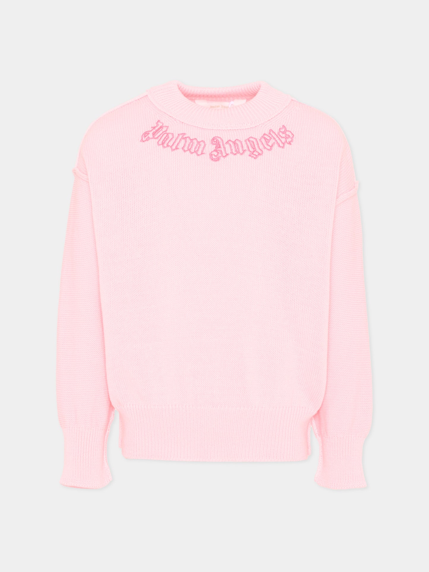 Maglione rosa per bambina con logo,Palm Angels,PGHE002S26KNI002 042
