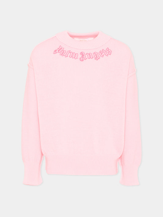 Maglione rosa per bambina con logo,Palm Angels,PGHE002S26KNI002 042