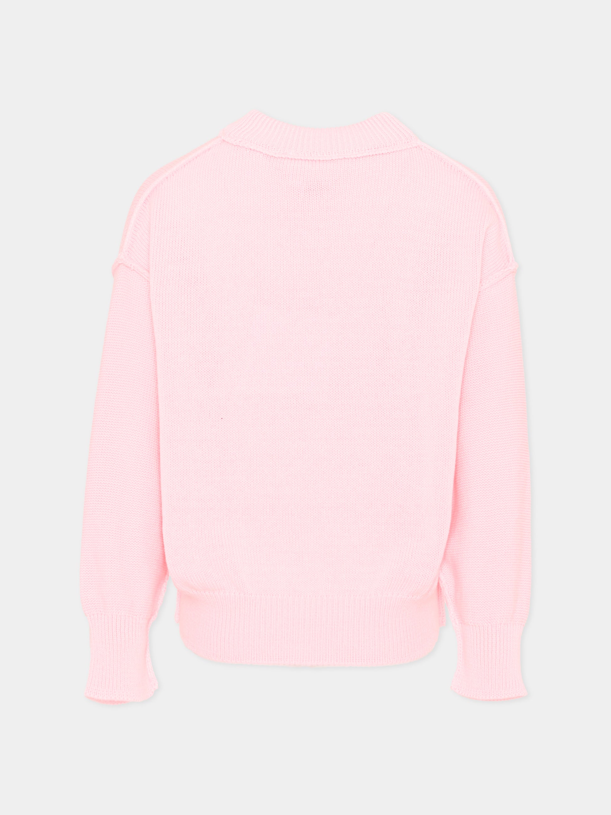 Maglione rosa per bambina con logo,Palm Angels,PGHE002S26KNI002 042