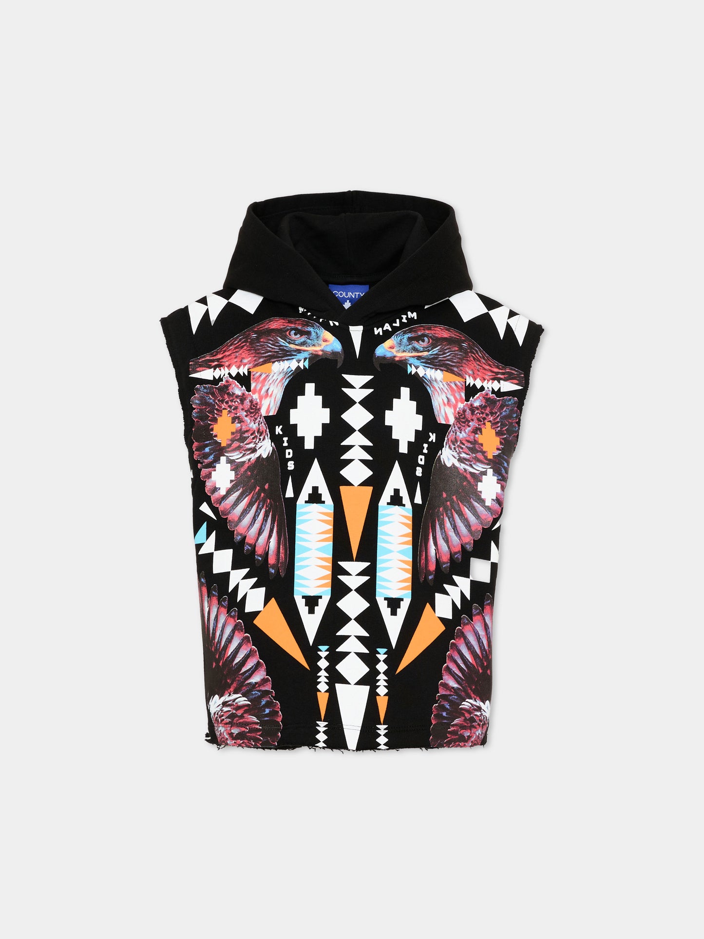 Felpa nera per bambino con stampa aquile,County Of Milan Kids,S6CMJBHS045 110