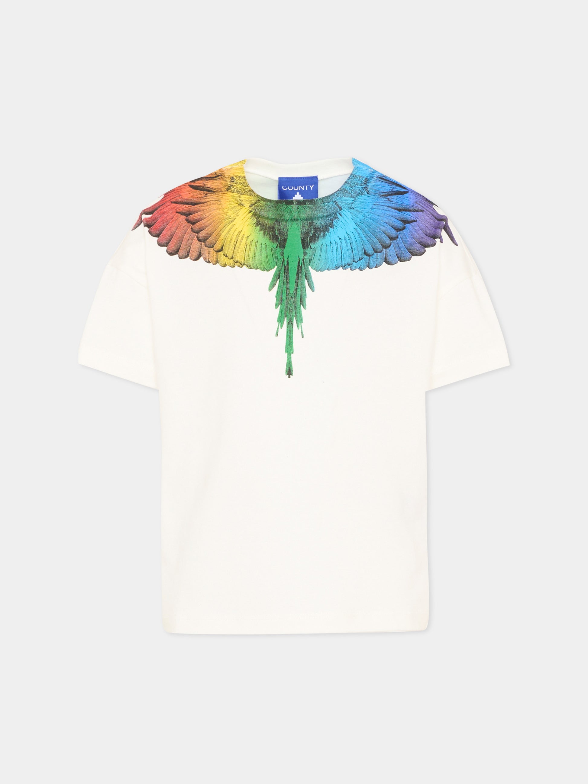 T-shirt bianca per bambino con ali multicolor,County Of Milan Kids,S6CMJBTH028 412