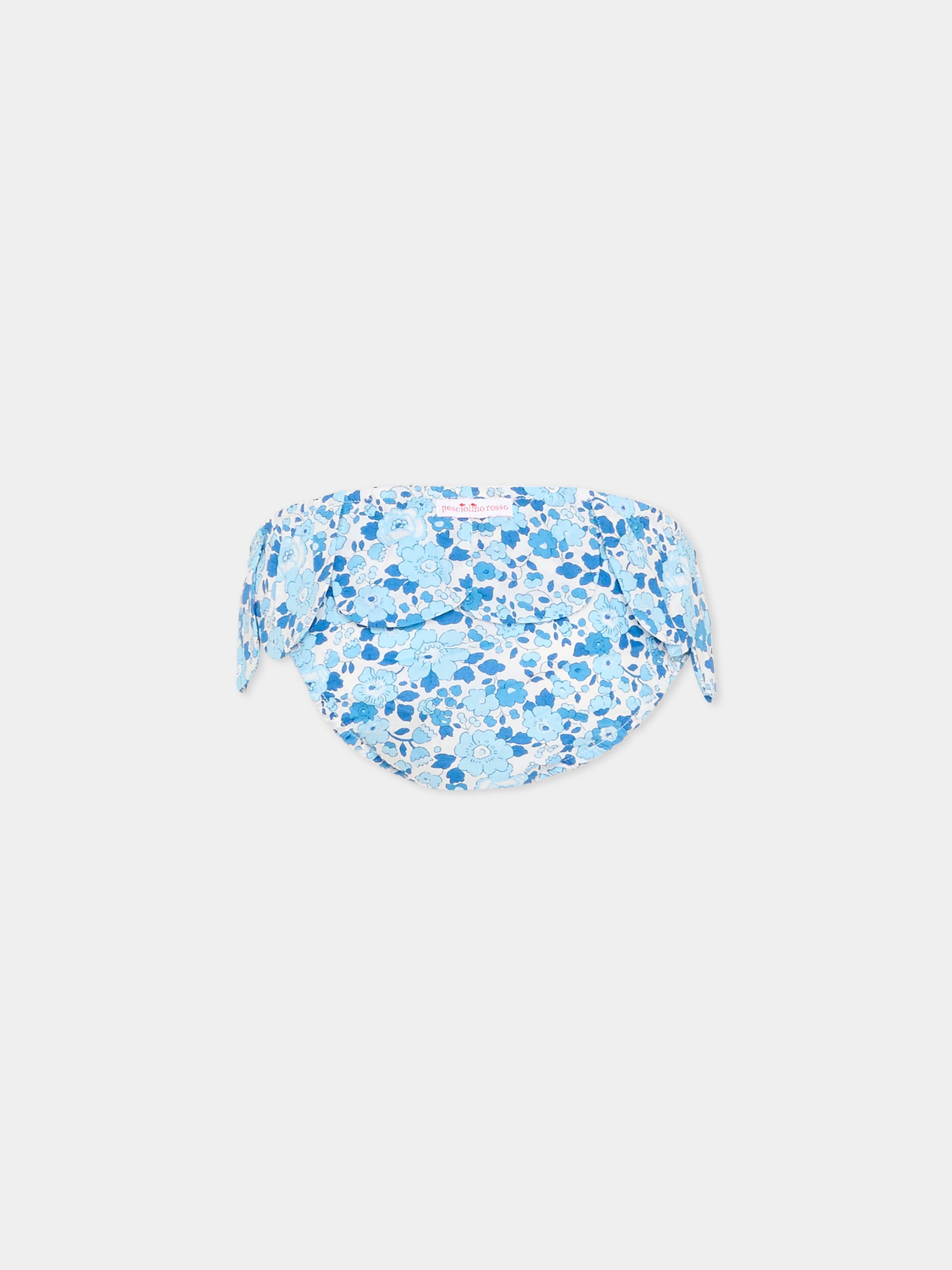 Slip bikini celeste per bambina floreale,Pesciolino Rosso,F9 S 177