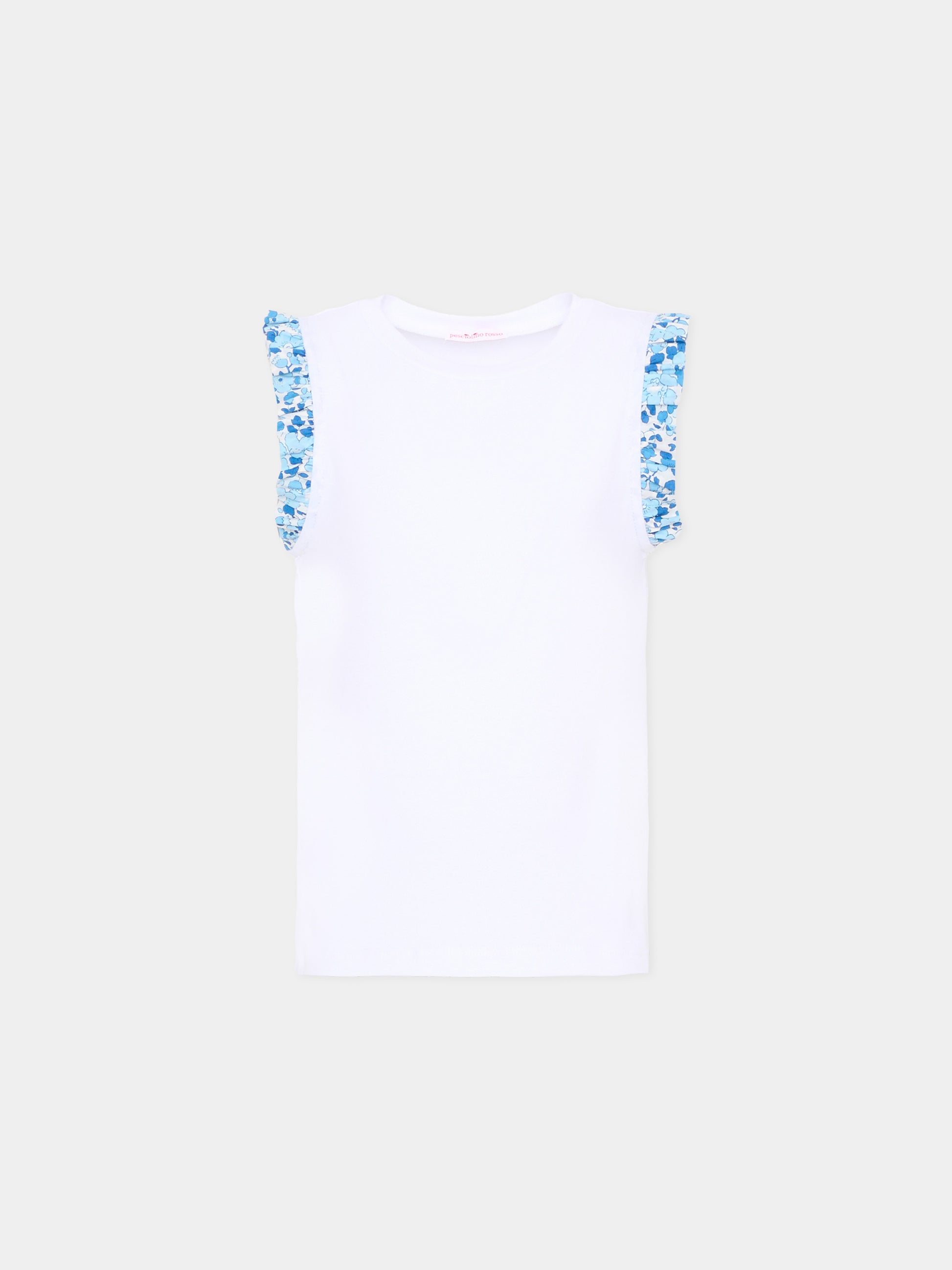 T-Shirt bianca per bambina con volant,Pesciolino Rosso,TSF7 S 177