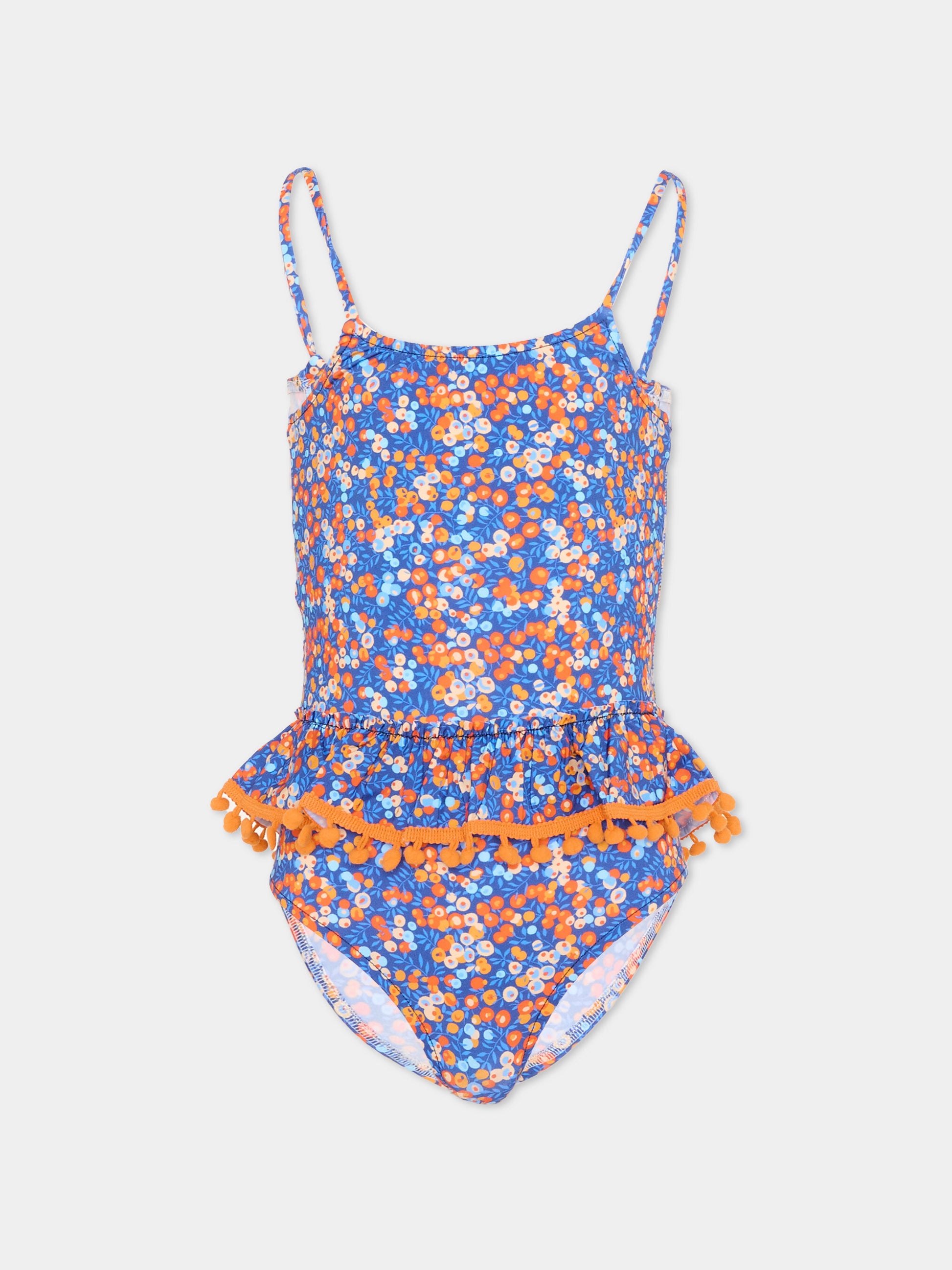 Costume intero blu per bambina floreale,Pesciolino Rosso,INLY06 PONPON S 194