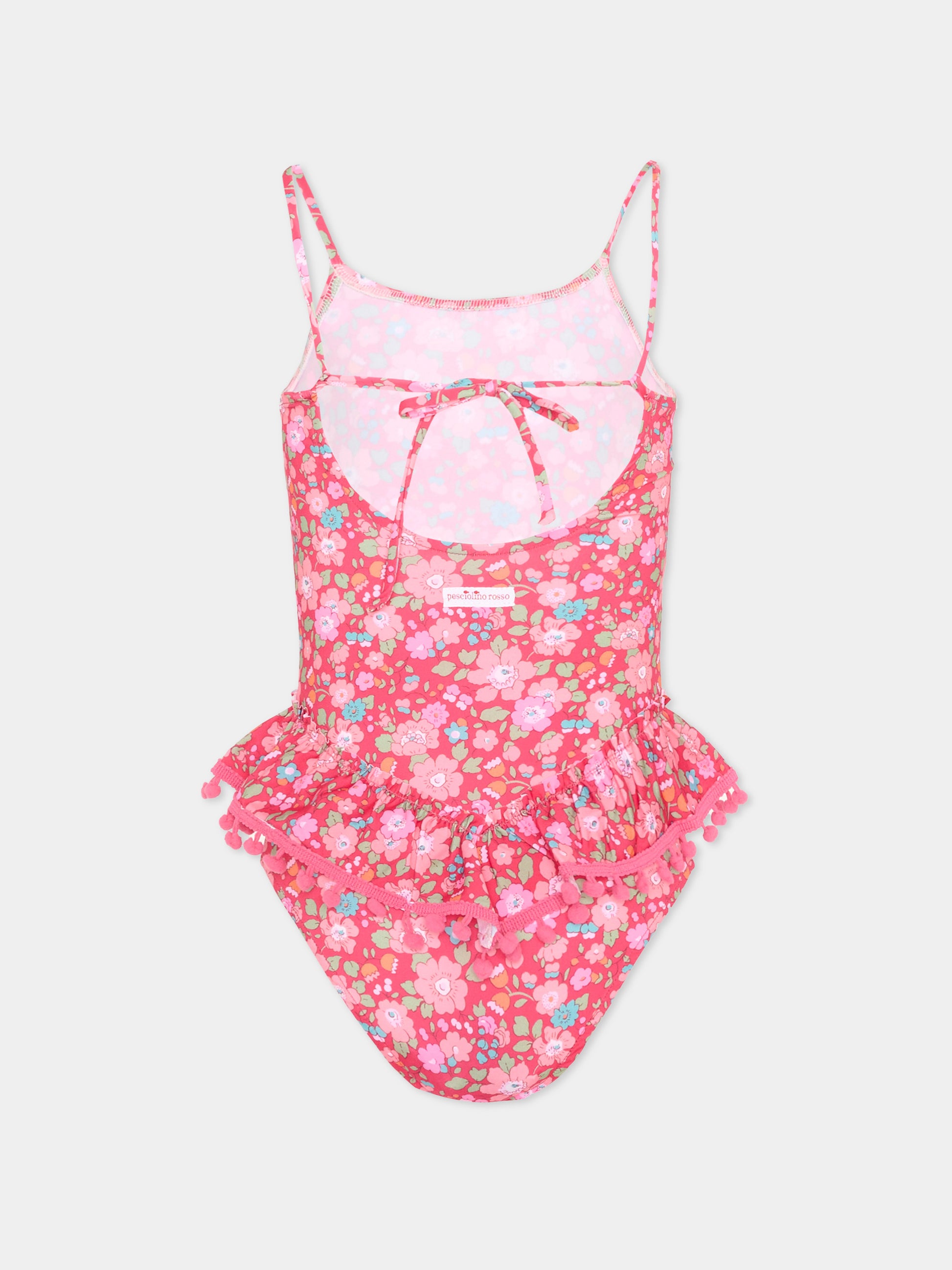 Costume intero fucsia per bambina floreale,Pesciolino Rosso,INLY06 PONPON S 182