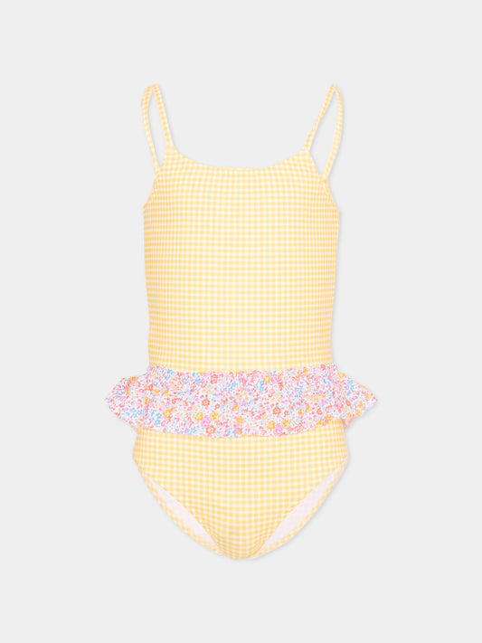 Costume intero giallo per bambina vichy,Pesciolino Rosso,INLY06 PATCH S 186