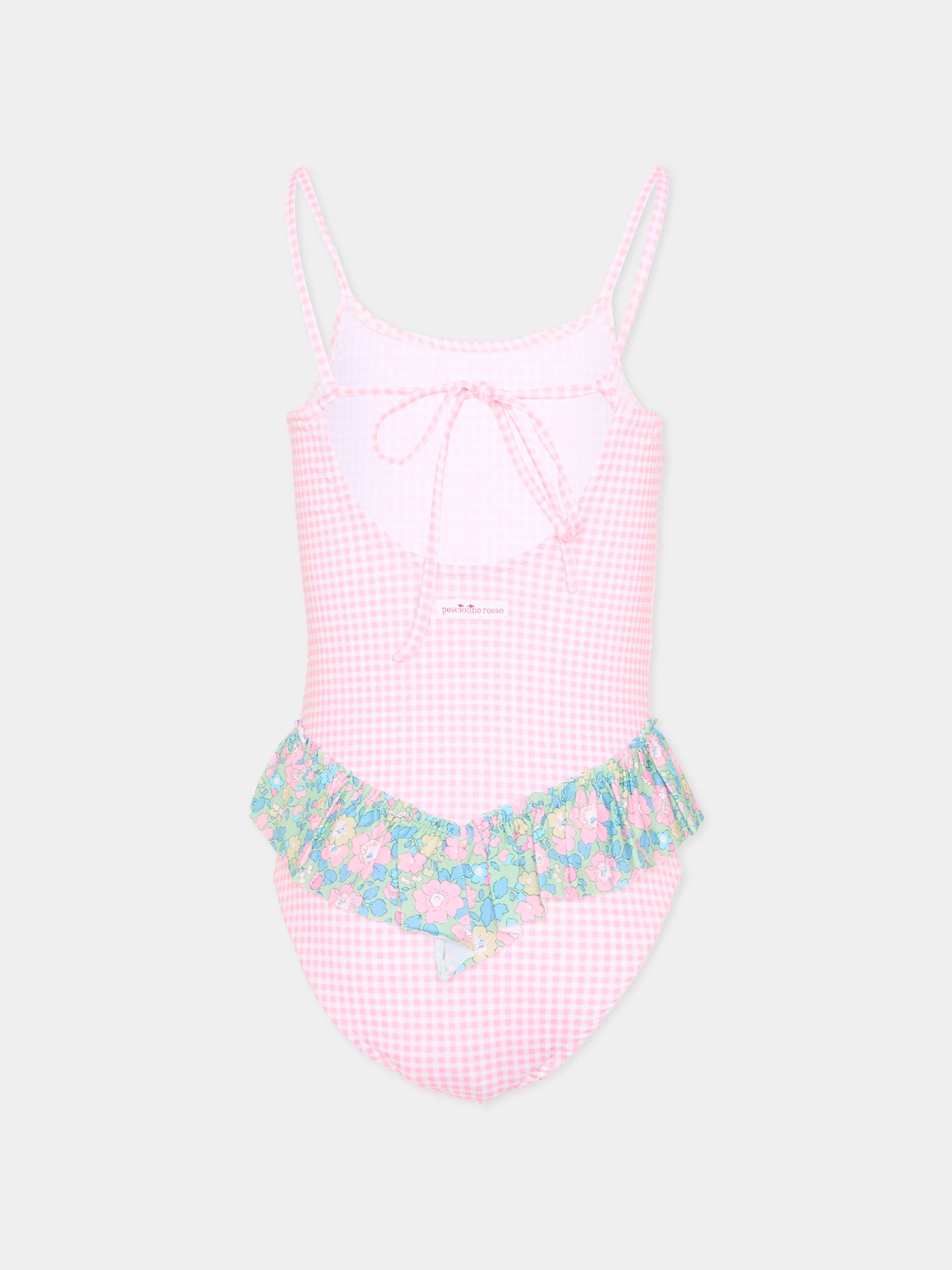 Costume intero rosa per bambina vichy,Pesciolino Rosso,INLY06 PATCH S 184