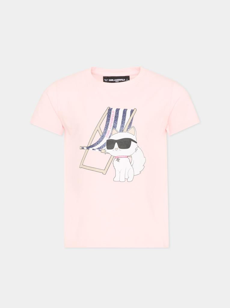 T-shirt rosa per bambina con Choupette,Karl Lagerfeld Kids,Z31157 46F