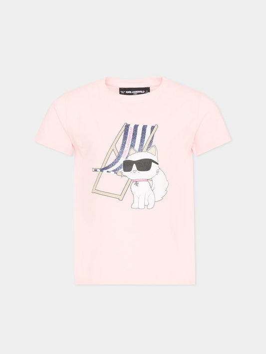 T-shirt rosa per bambina con Choupette,Karl Lagerfeld Kids,Z31157 46F