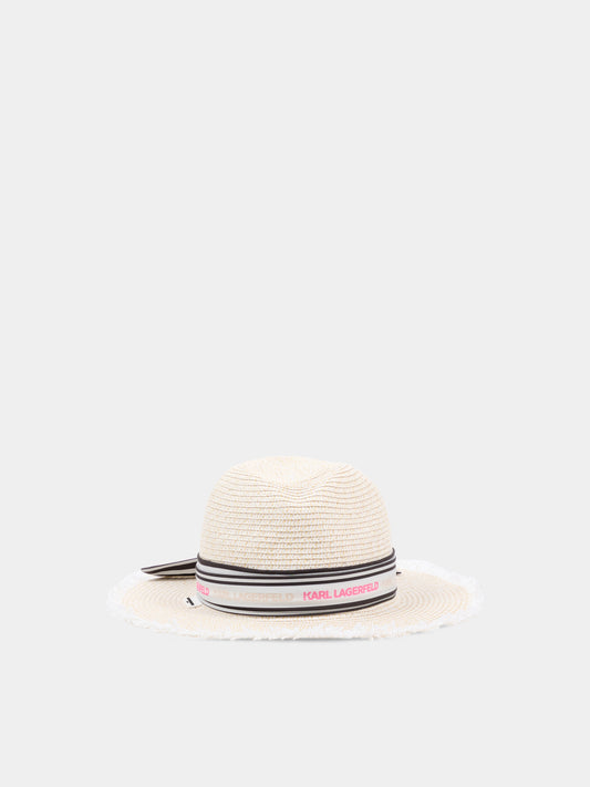 Cappello di paglia beige per bambina logo,Karl Lagerfeld Kids,Z31199 Z40