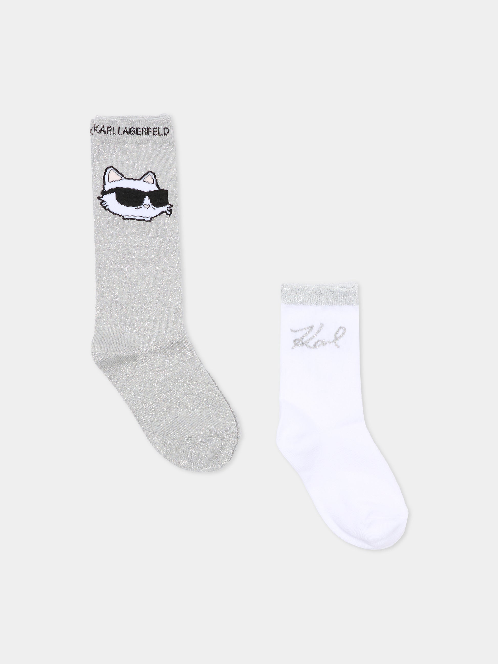Set calzini grigi per bambina con Choupette,Karl Lagerfeld Kids,Z31205 016