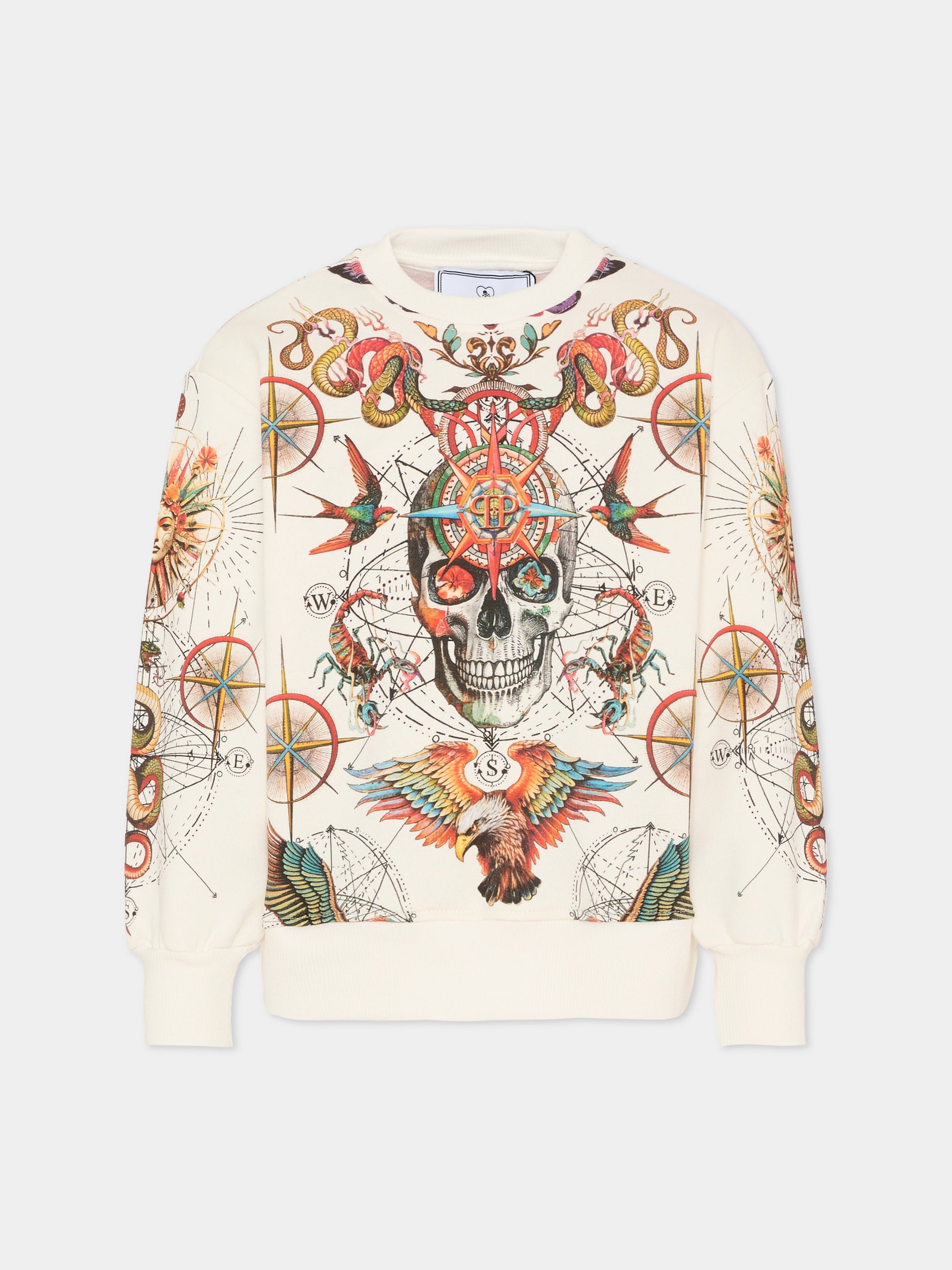 Felpa avorio per bambino con teschio e animali,Philipp Plein Junior,S6PHJBSW032 002