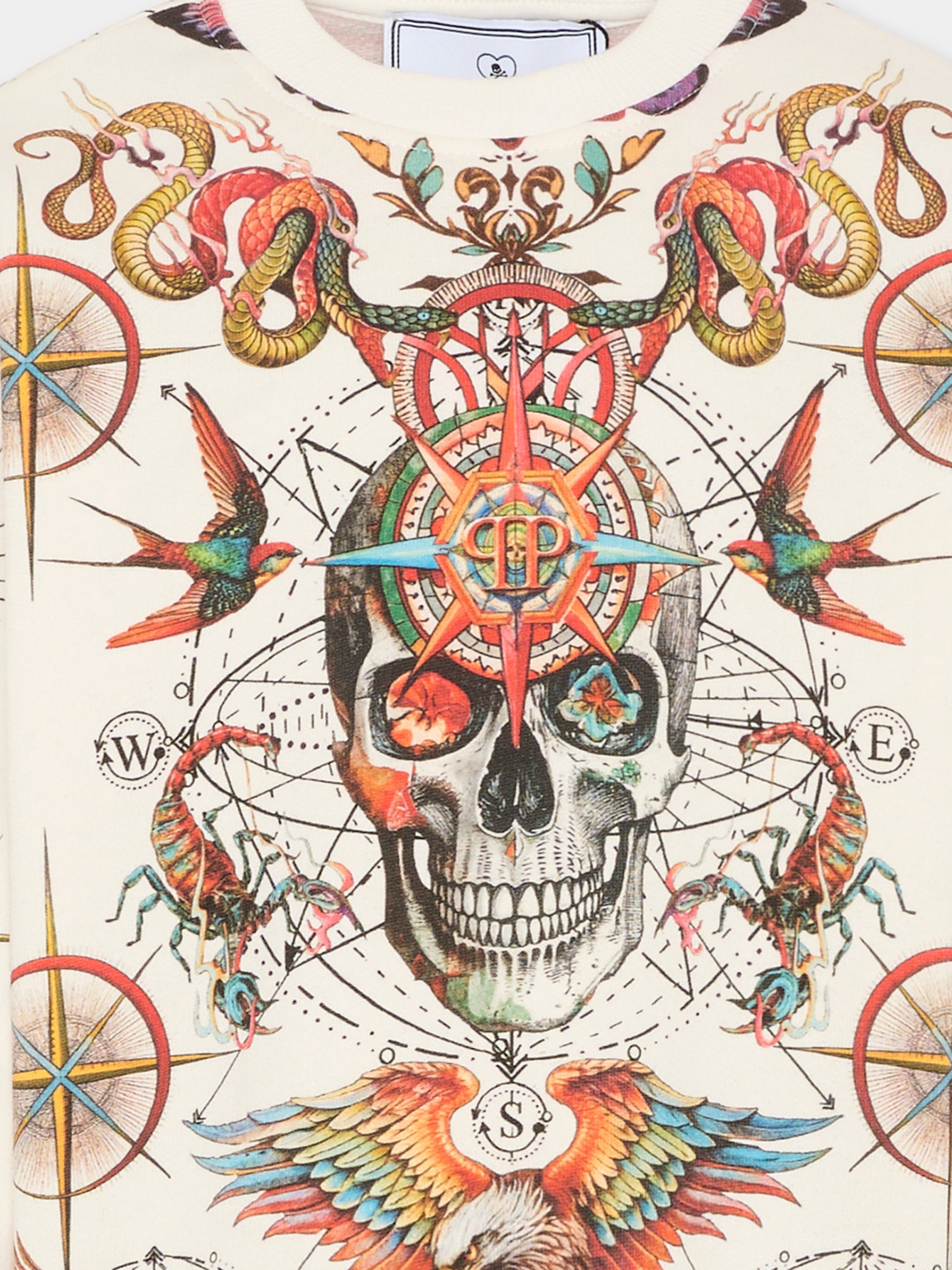 Felpa avorio per bambino con teschio e animali,Philipp Plein Junior,S6PHJBSW032 002