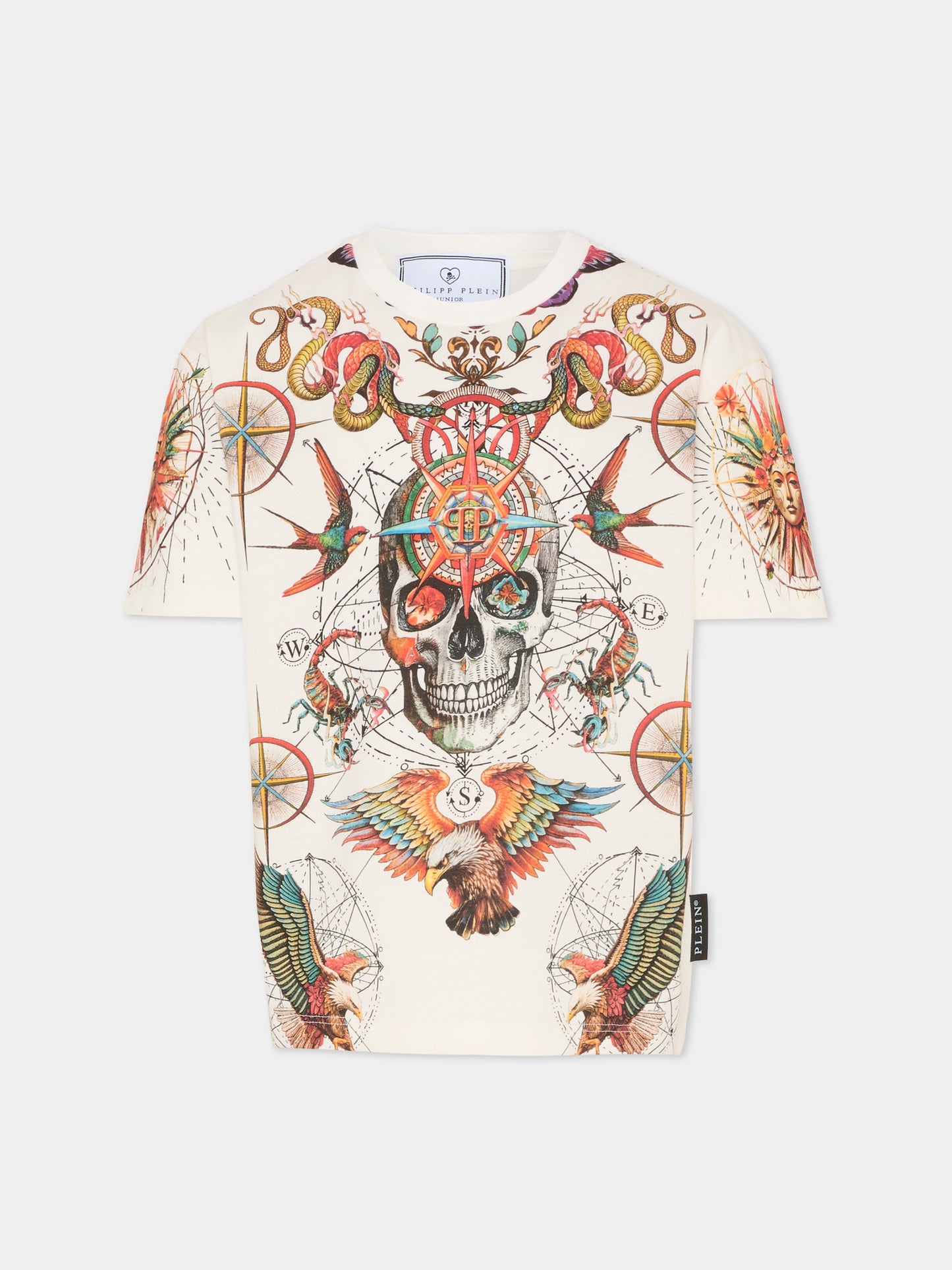 T-shirt avorio per bambino con teschio e animali,Philipp Plein Junior,S6PHJBTH033 002