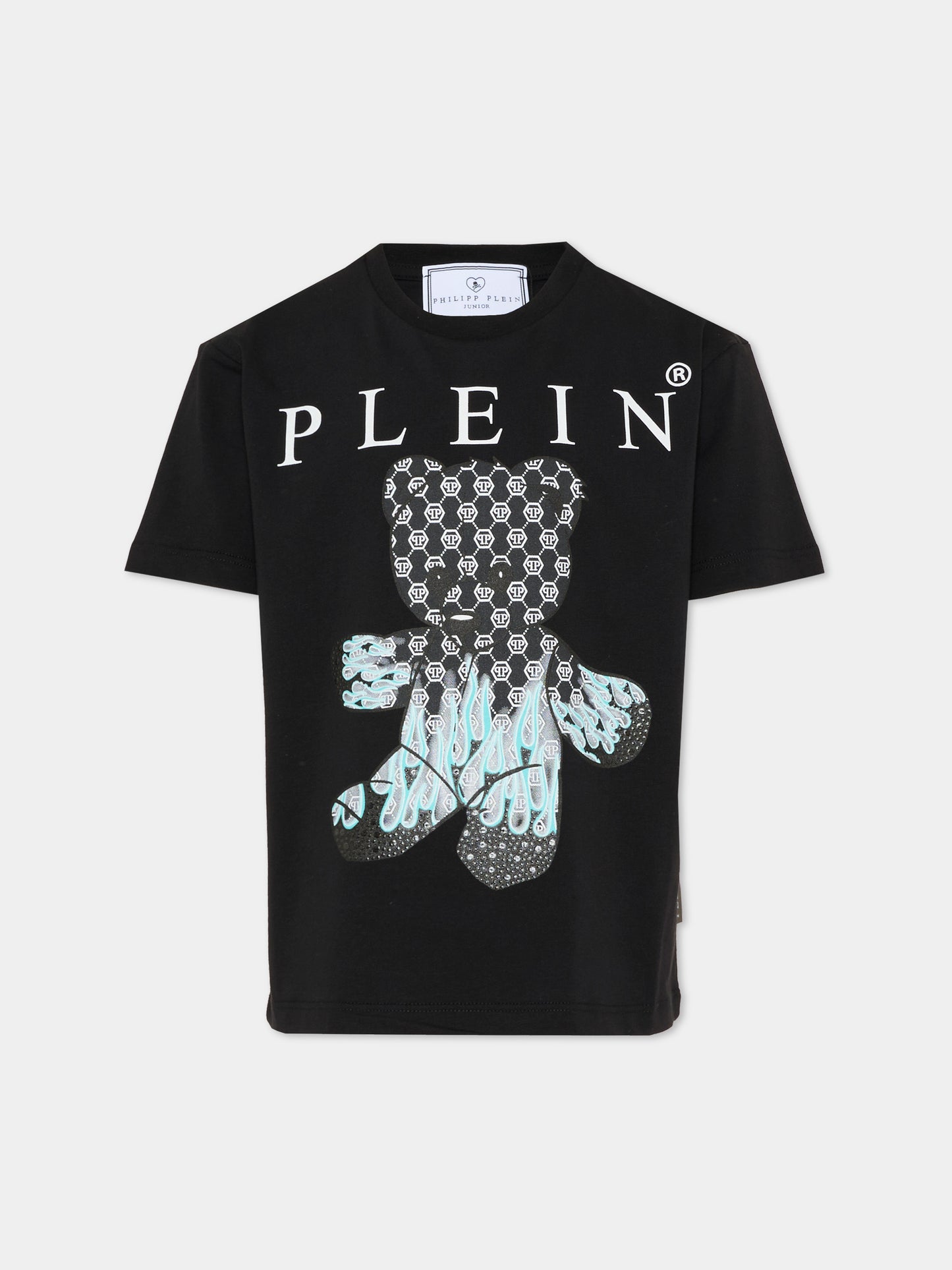 T-shirt nera per bambino con orsetto,Philipp Plein Junior,S6PHJBTH068 110