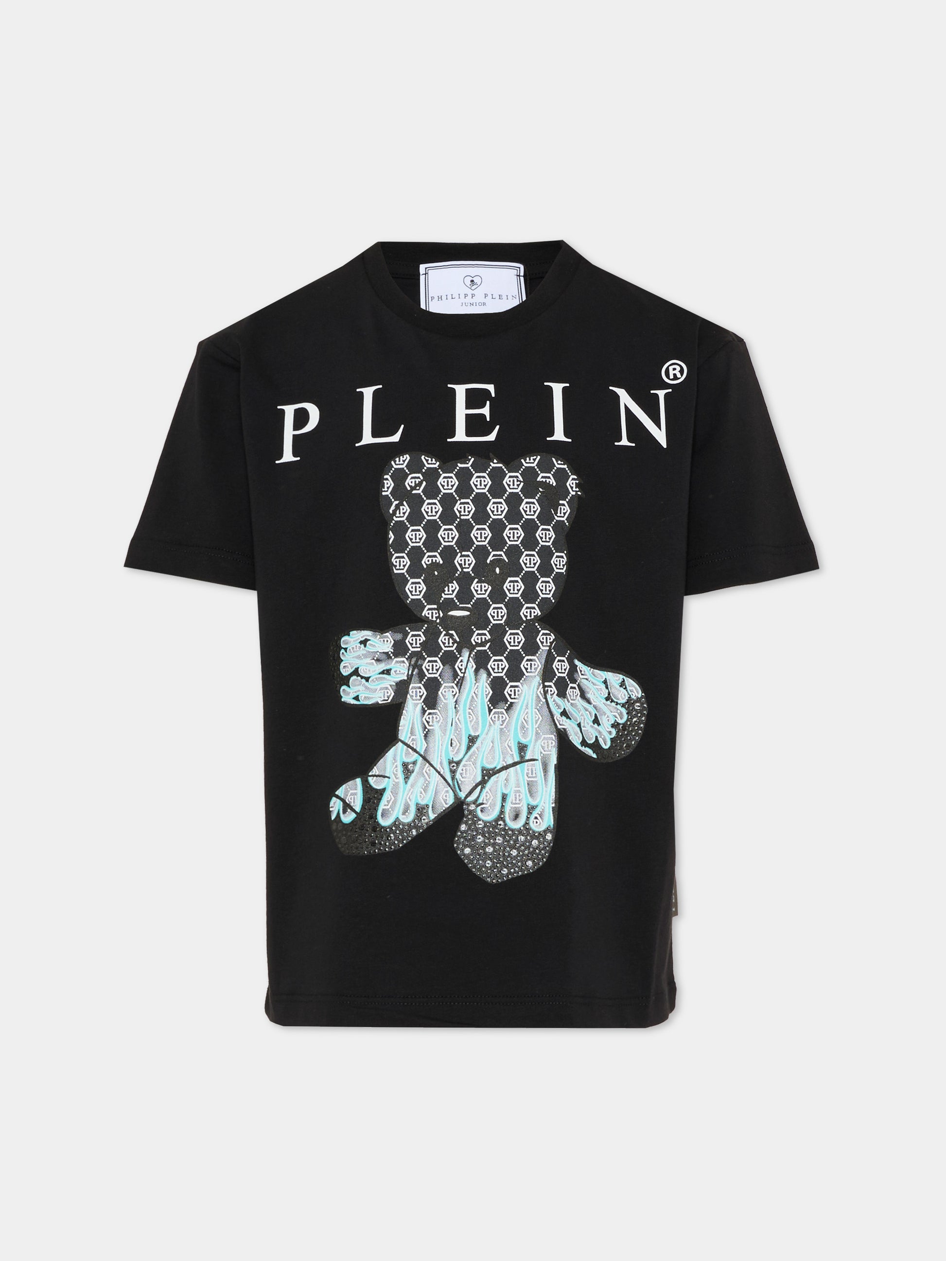 T-shirt nera per bambino con orsetto,Philipp Plein Junior,S6PHJBTH068 110