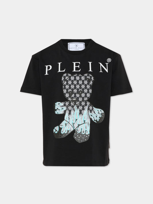T-shirt nera per bambino con orsetto,Philipp Plein Junior,S6PHJBTH068 110
