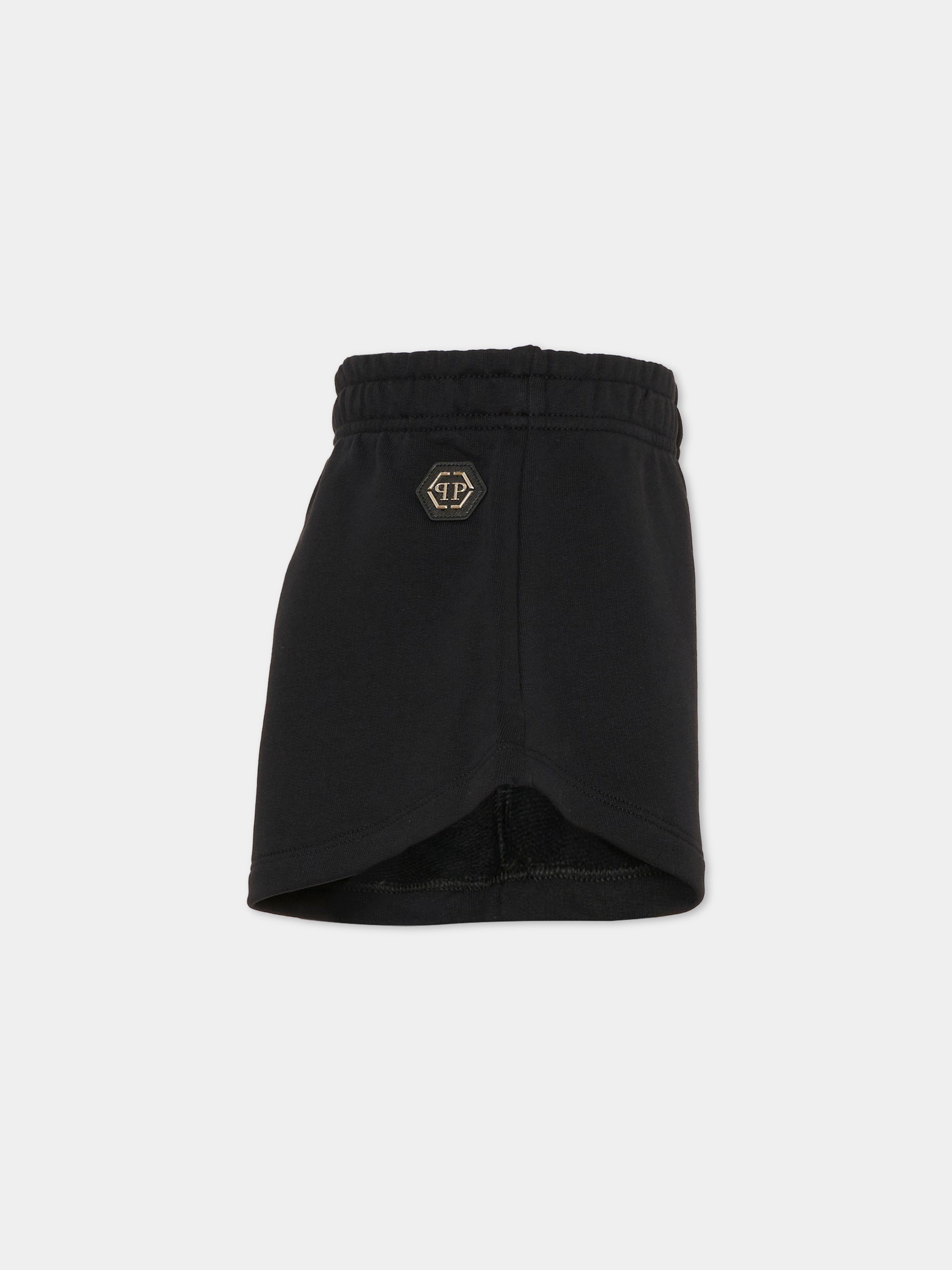 Shorts neri per bambina con orsetto e strass,Philipp Plein Junior,S6PHJGSH164 110