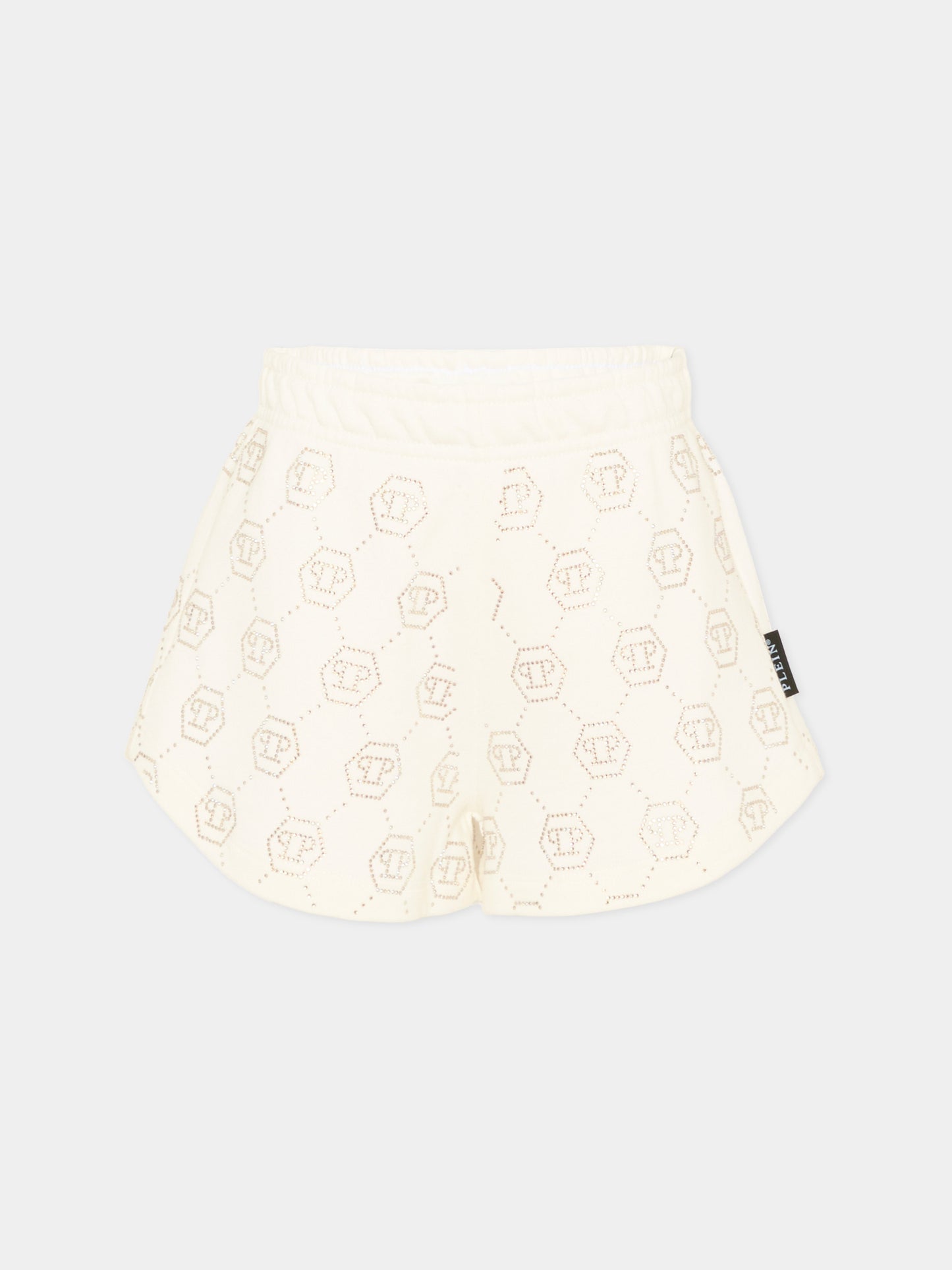 Shorts sportivi bianchi per bambina con strass,Philipp Plein Junior,S6PHJGSH196 002