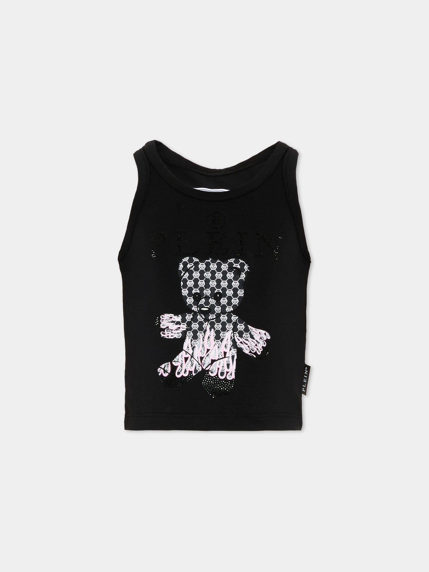 Top nero per bambina con orsetto,Philipp Plein Junior,S6PHJGTA163 110
