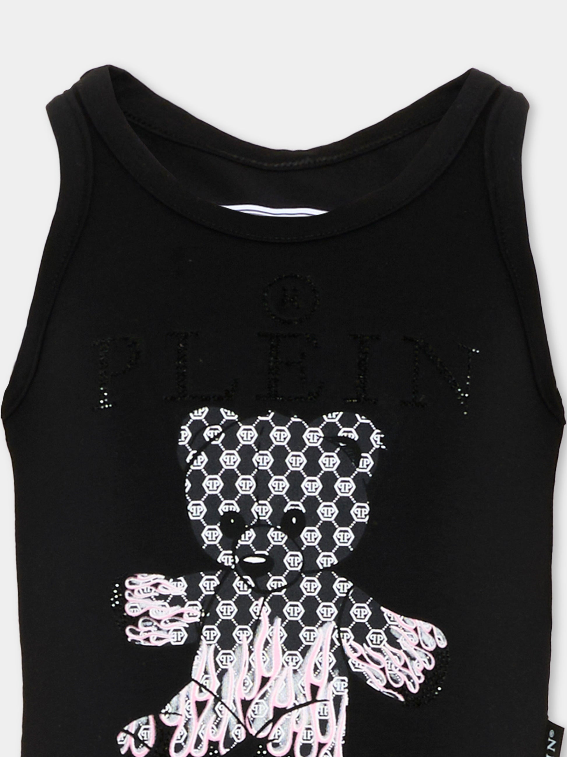 Top nero per bambina con orsetto,Philipp Plein Junior,S6PHJGTA163 110